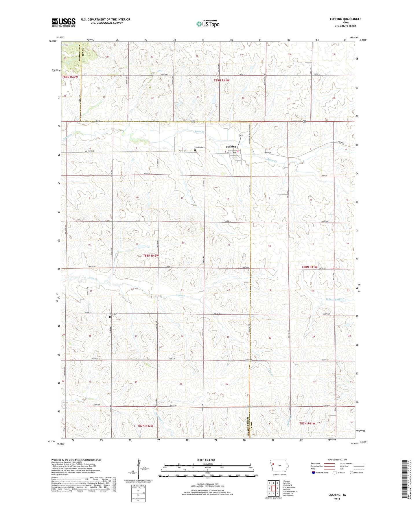 Cushing Iowa US Topo Map Image