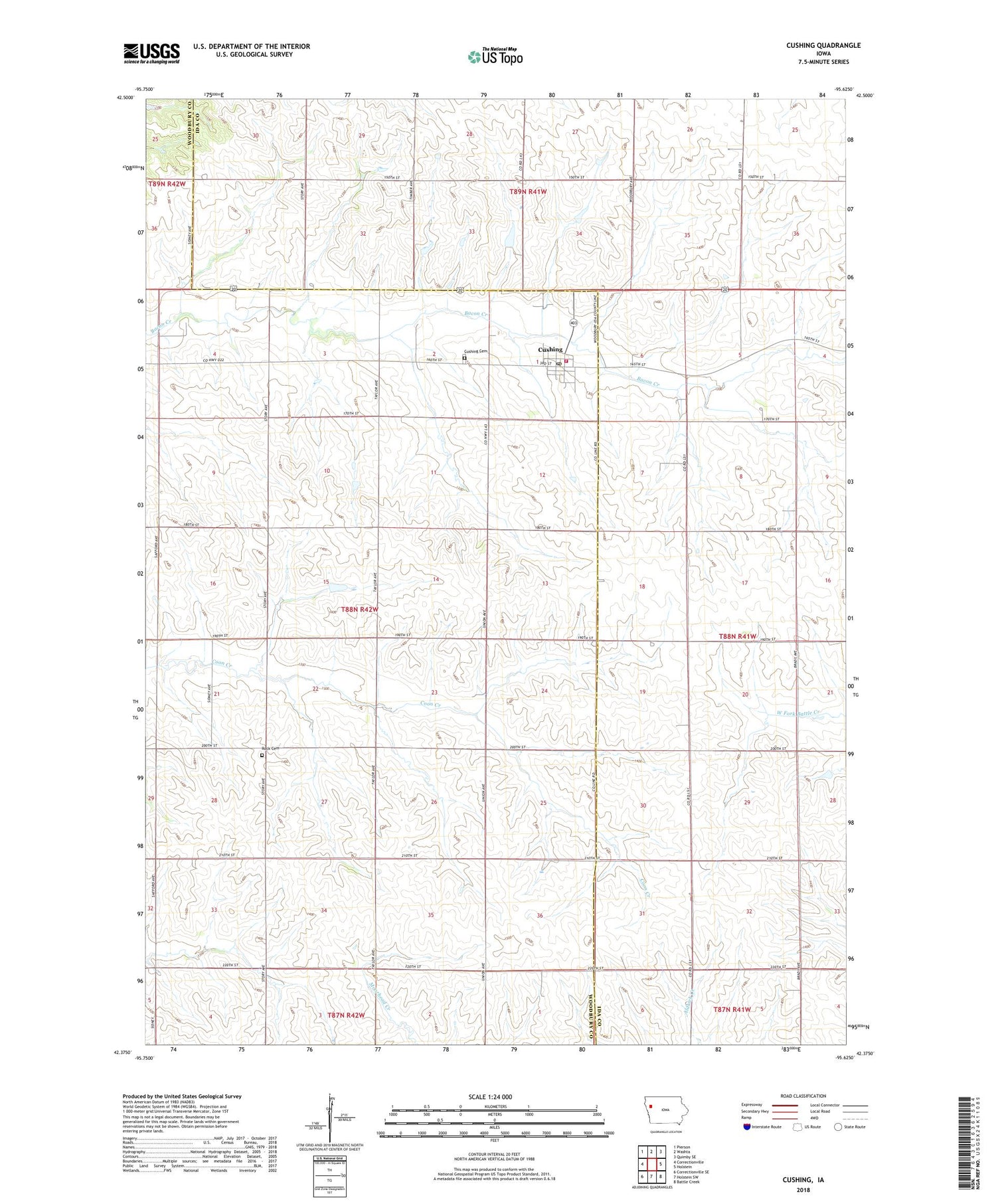 Cushing Iowa US Topo Map Image