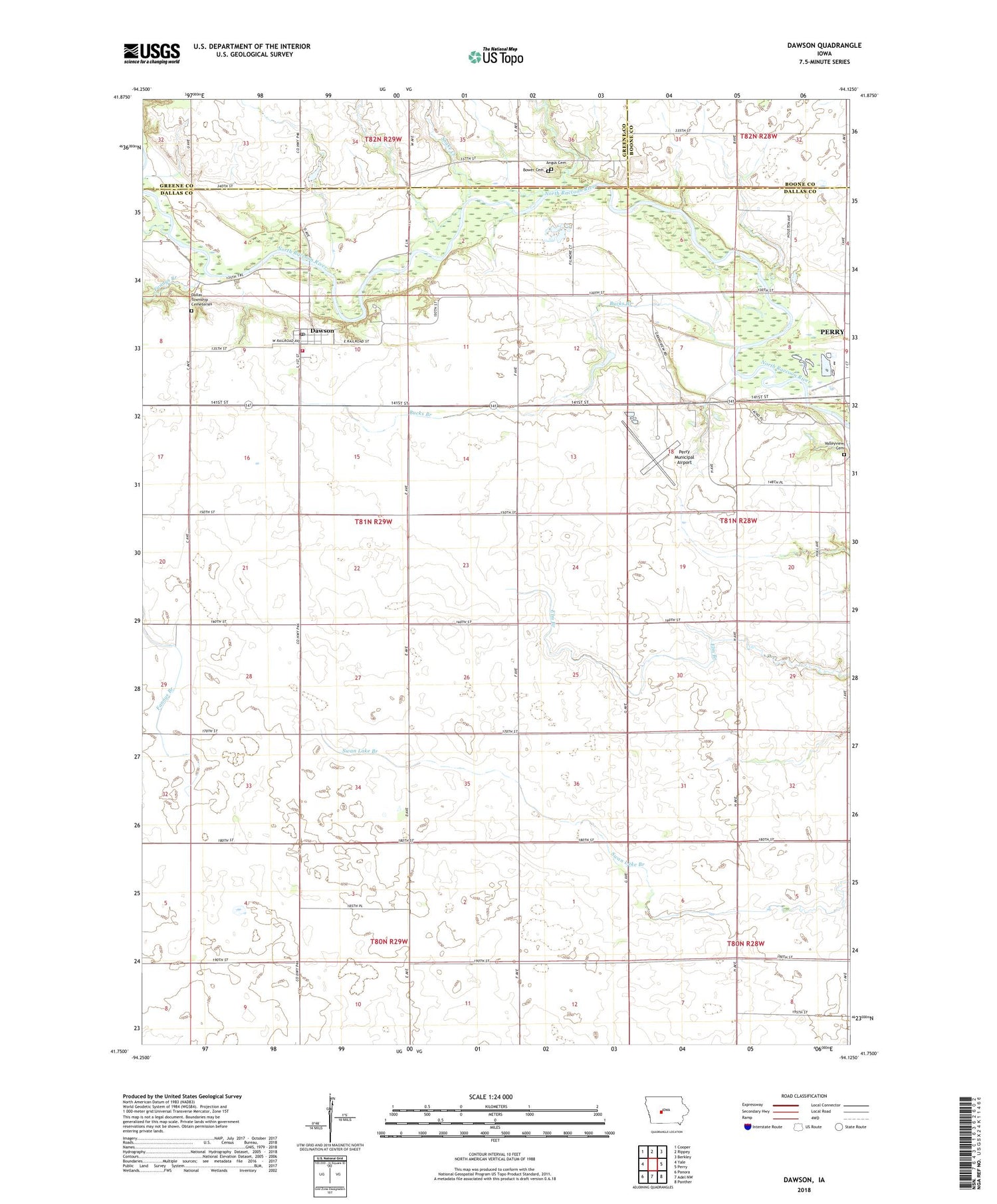 Dawson Iowa US Topo Map Image