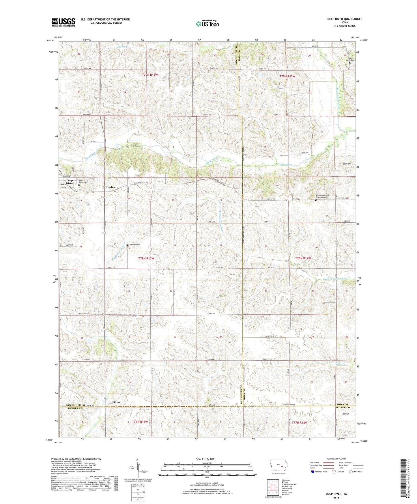 Deep River Iowa US Topo Map Image
