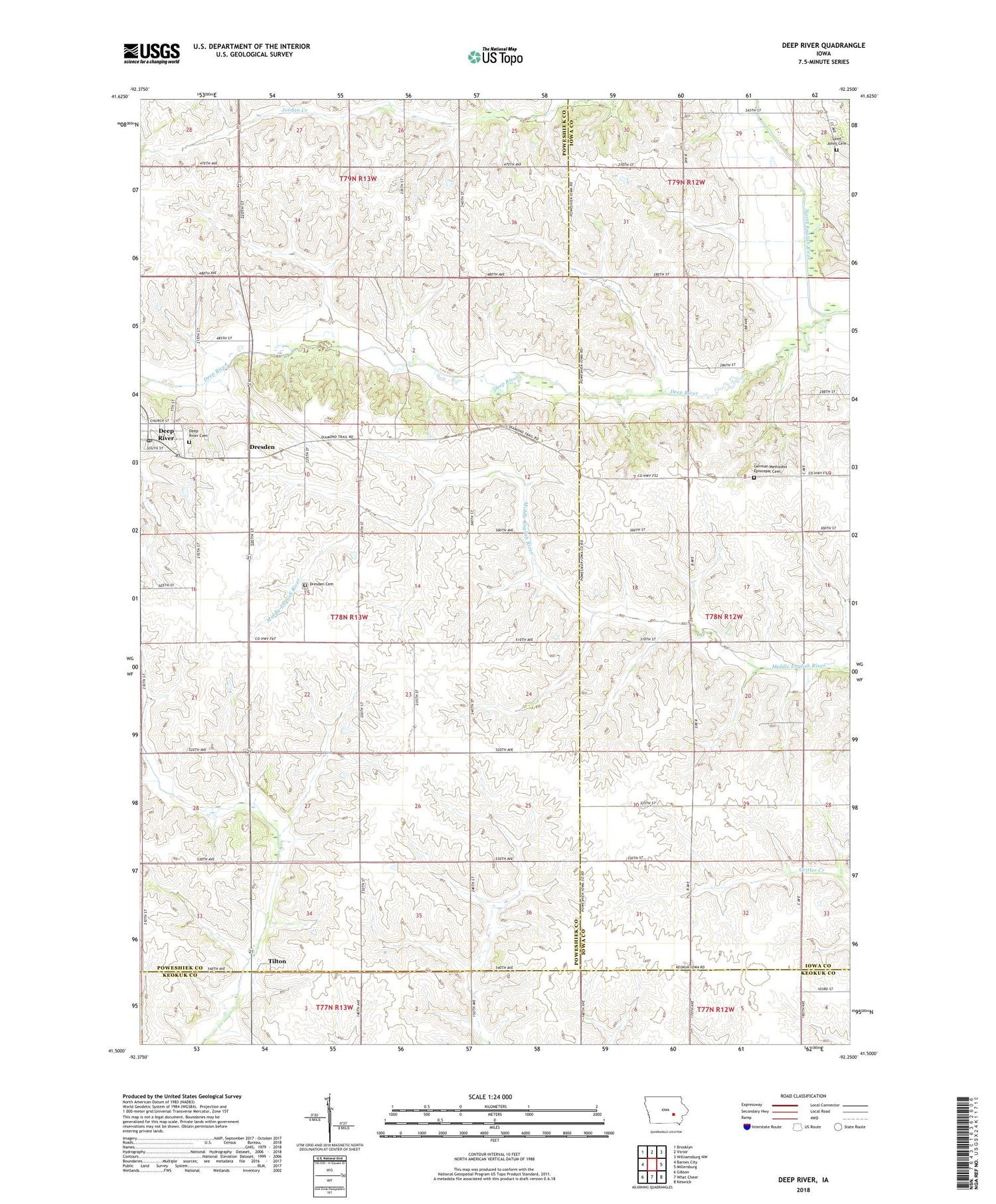 Deep River Iowa US Topo Map Image