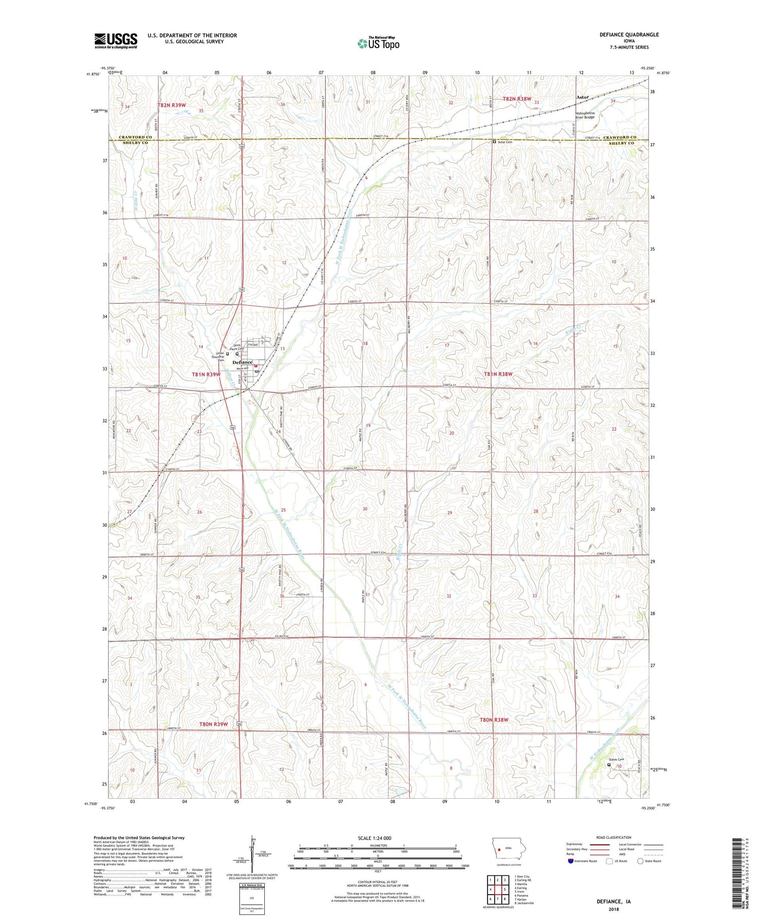 Defiance Iowa US Topo Map Image