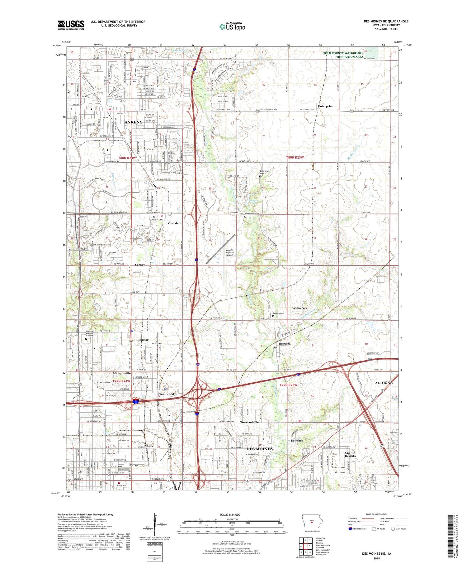 Des Moines NE Iowa US Topo Map Image