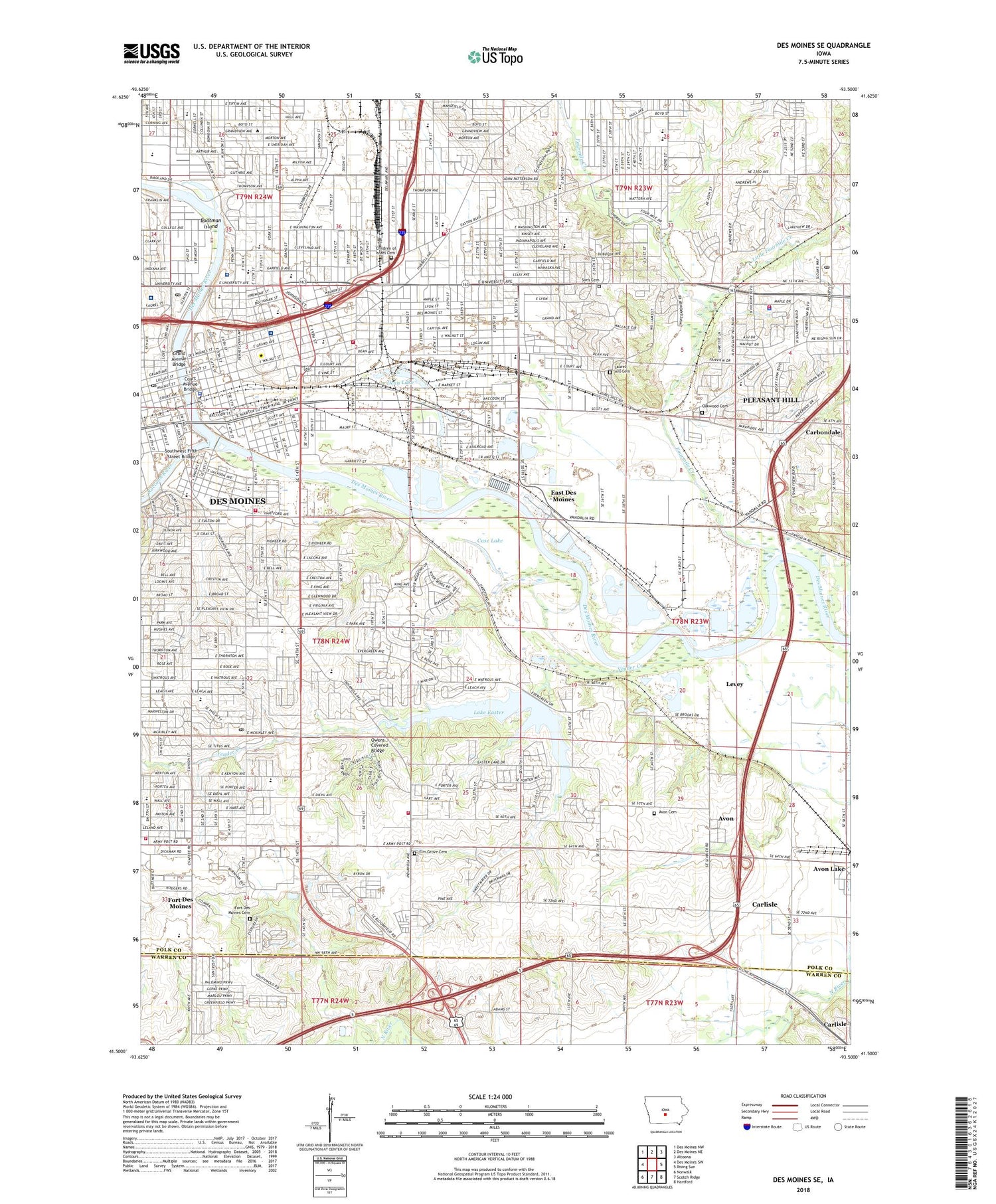 Des Moines SE Iowa US Topo Map Image
