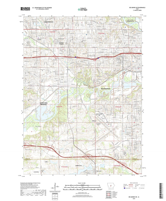 Des Moines SW Iowa US Topo Map Image