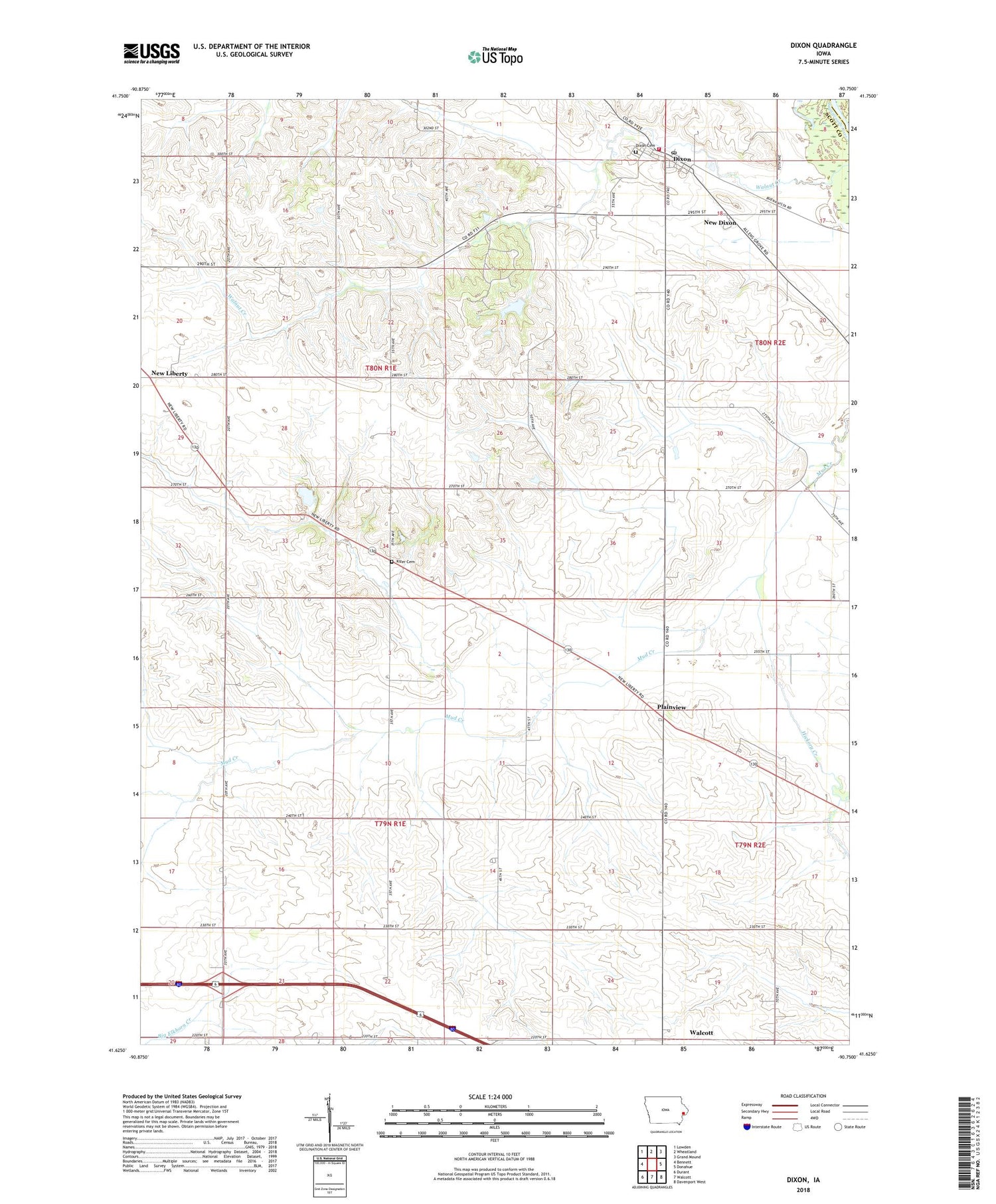 Dixon Iowa US Topo Map Image