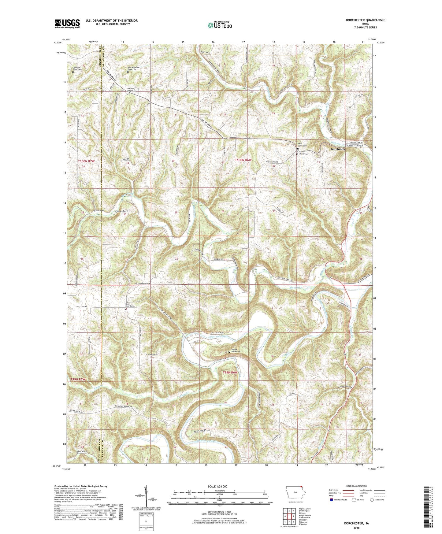 Dorchester Iowa US Topo Map Image
