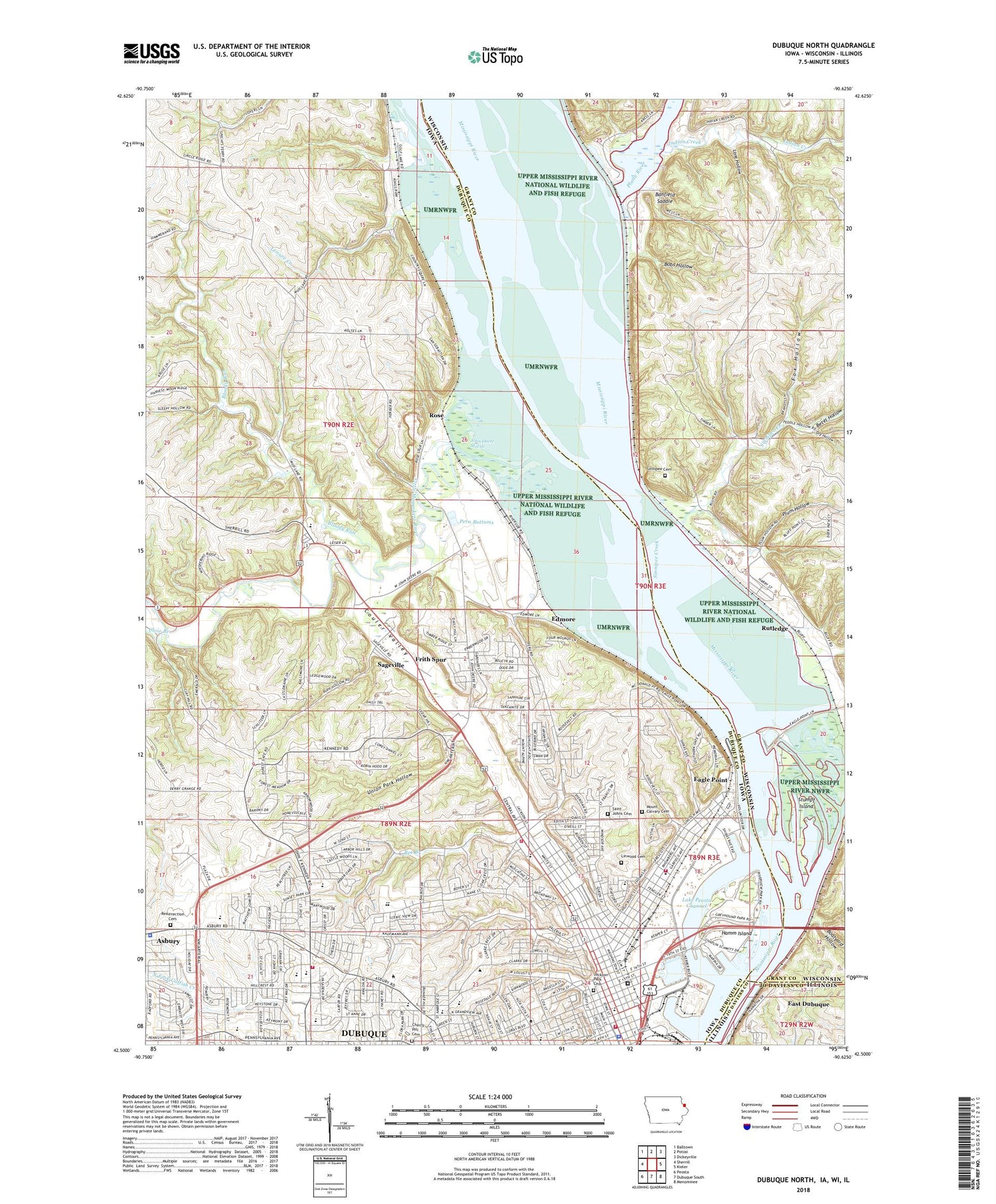 Dubuque North Iowa US Topo Map Image