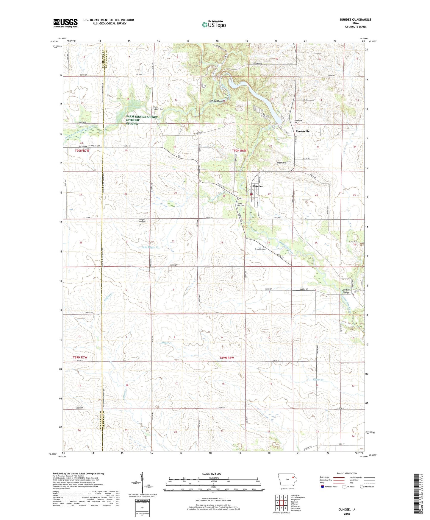 Dundee Iowa US Topo Map Image