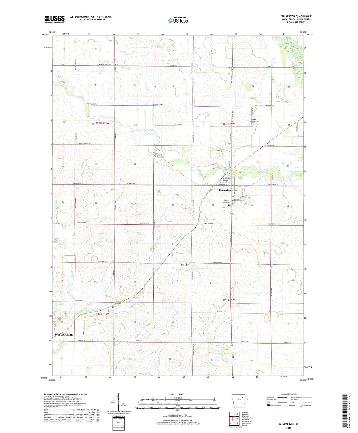 Dunkerton Iowa US Topo Map Image