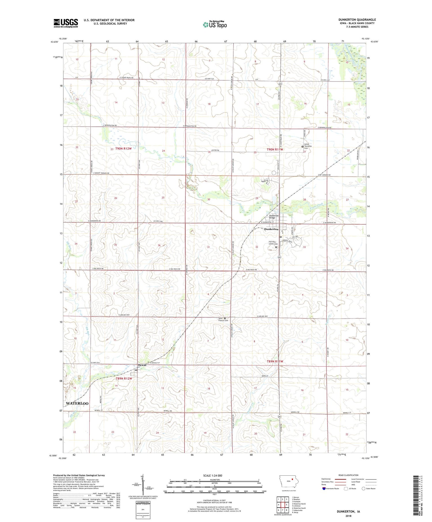 Dunkerton Iowa US Topo Map Image