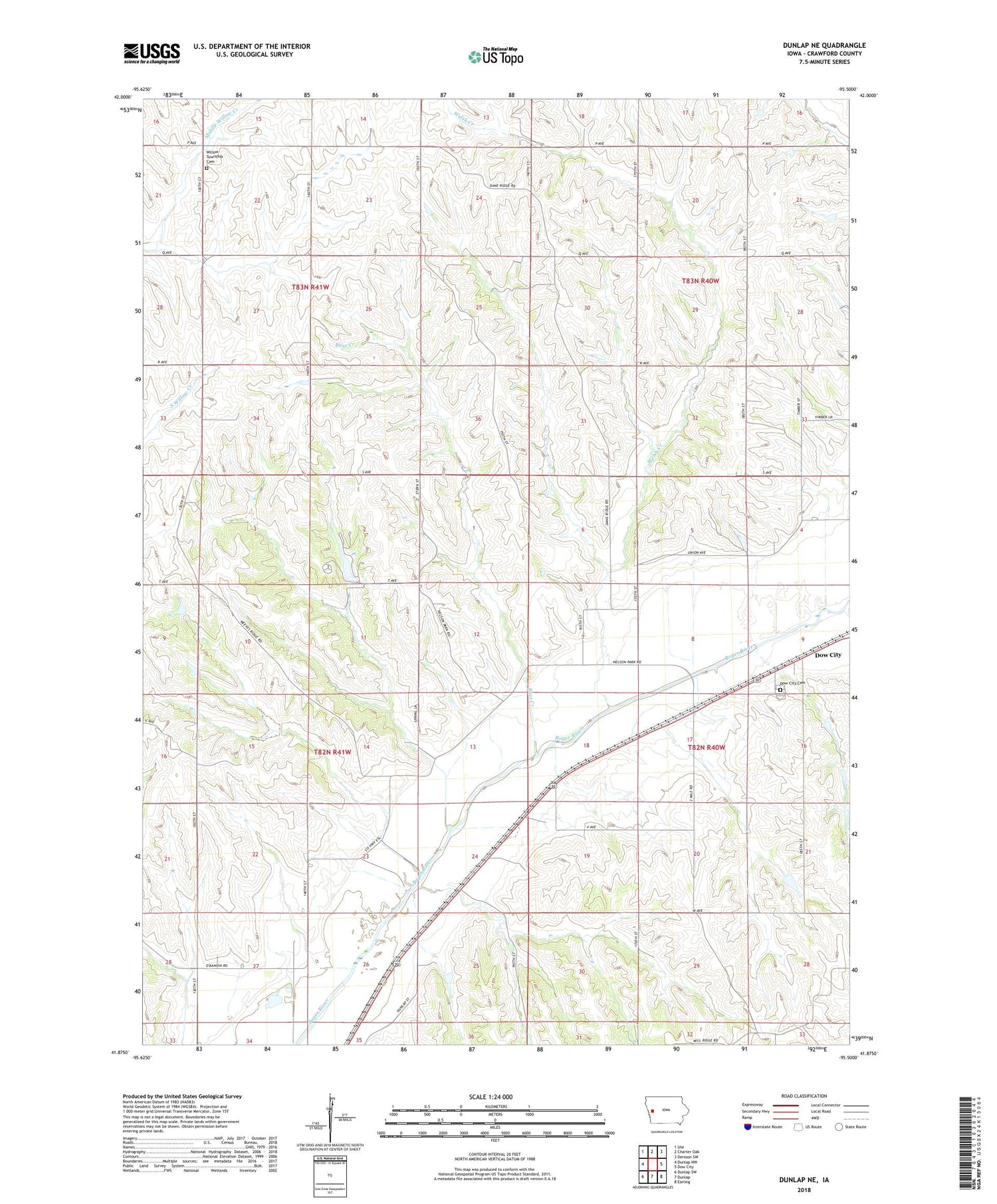 Dunlap NE Iowa US Topo Map Image