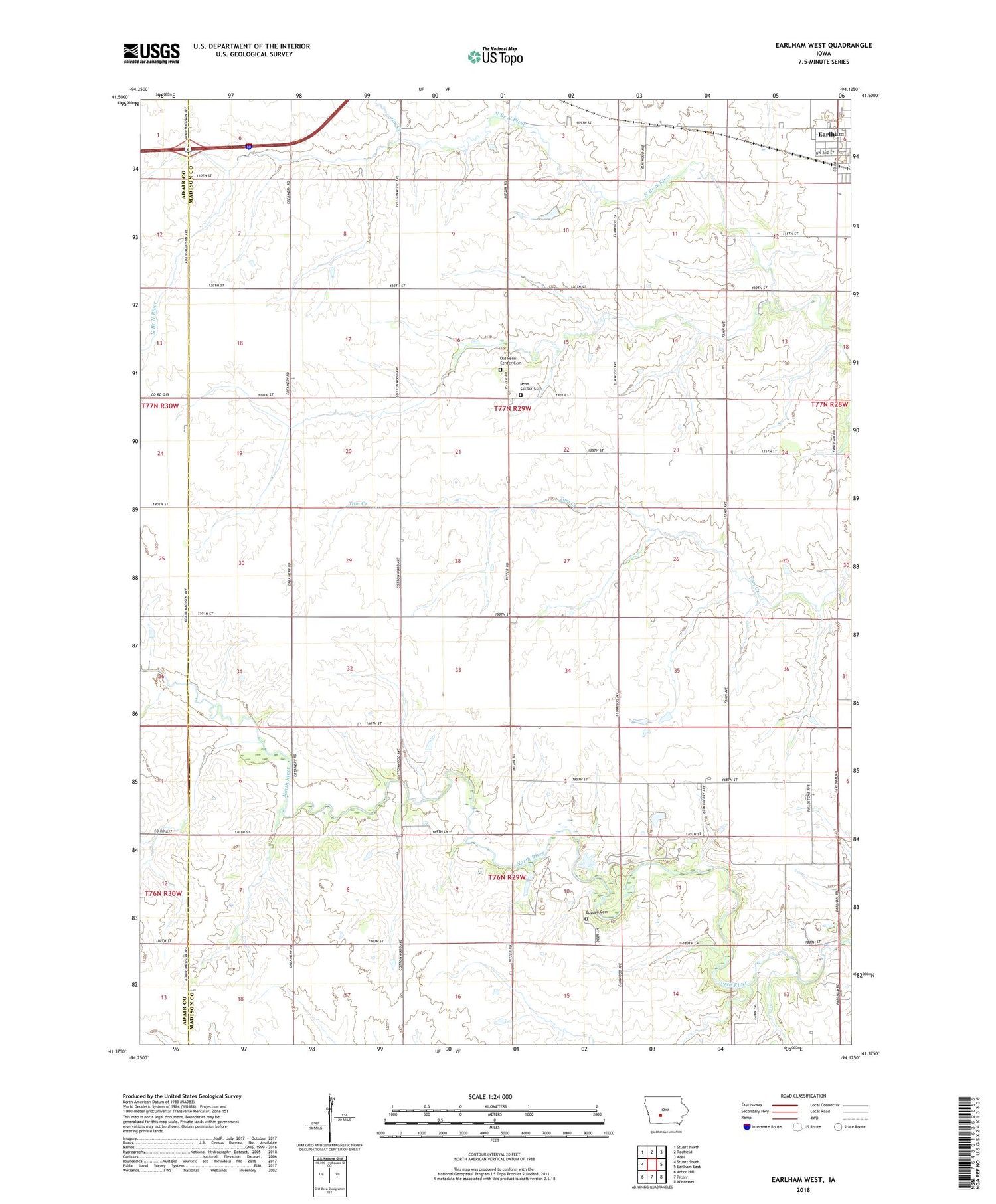 Earlham West Iowa US Topo Map Image