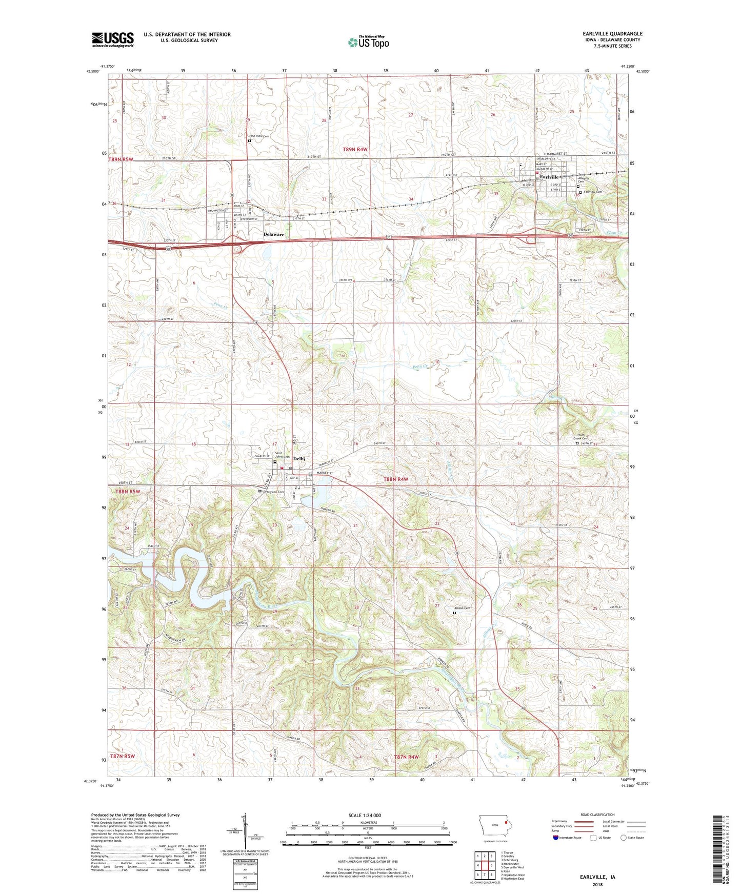 Earlville Iowa US Topo Map Image
