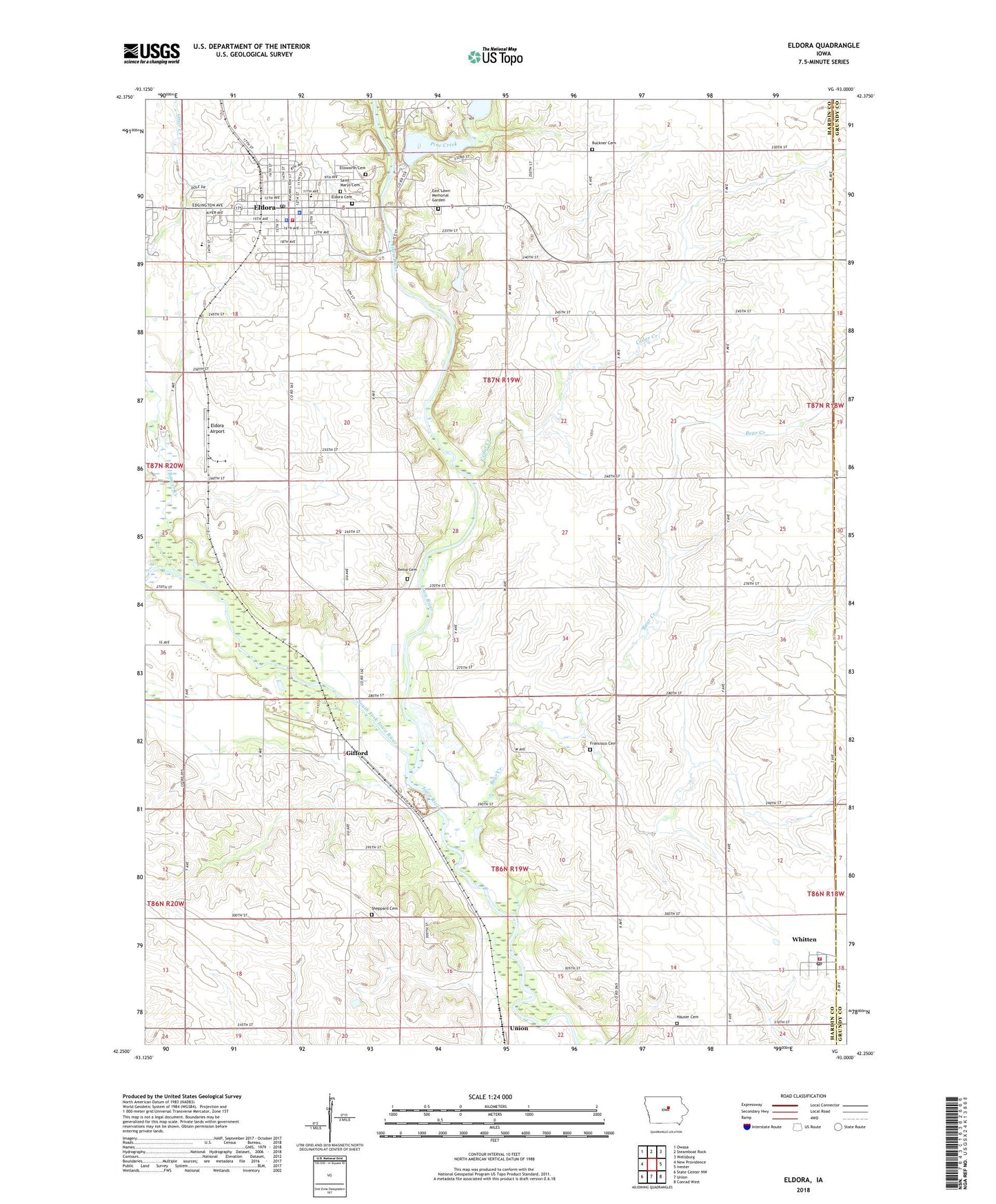 Eldora Iowa US Topo Map Image