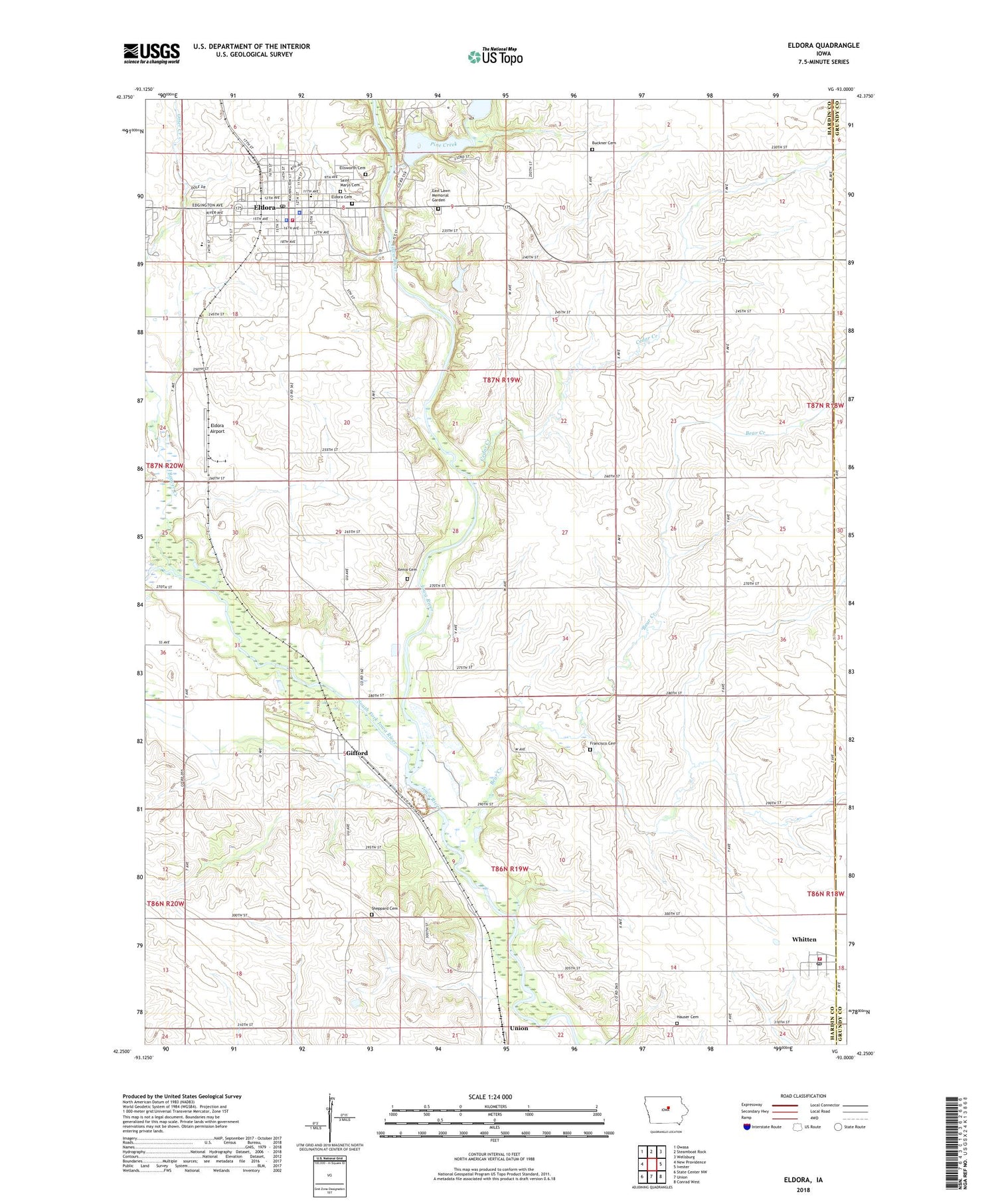 Eldora Iowa US Topo Map Image