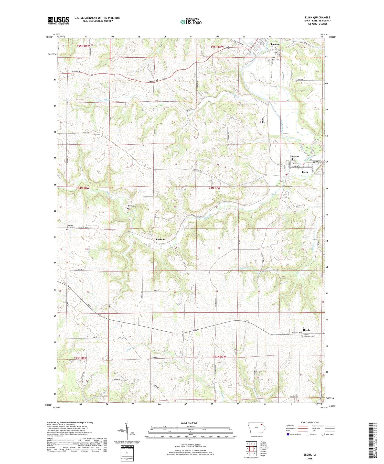 Elgin Iowa US Topo Map Image