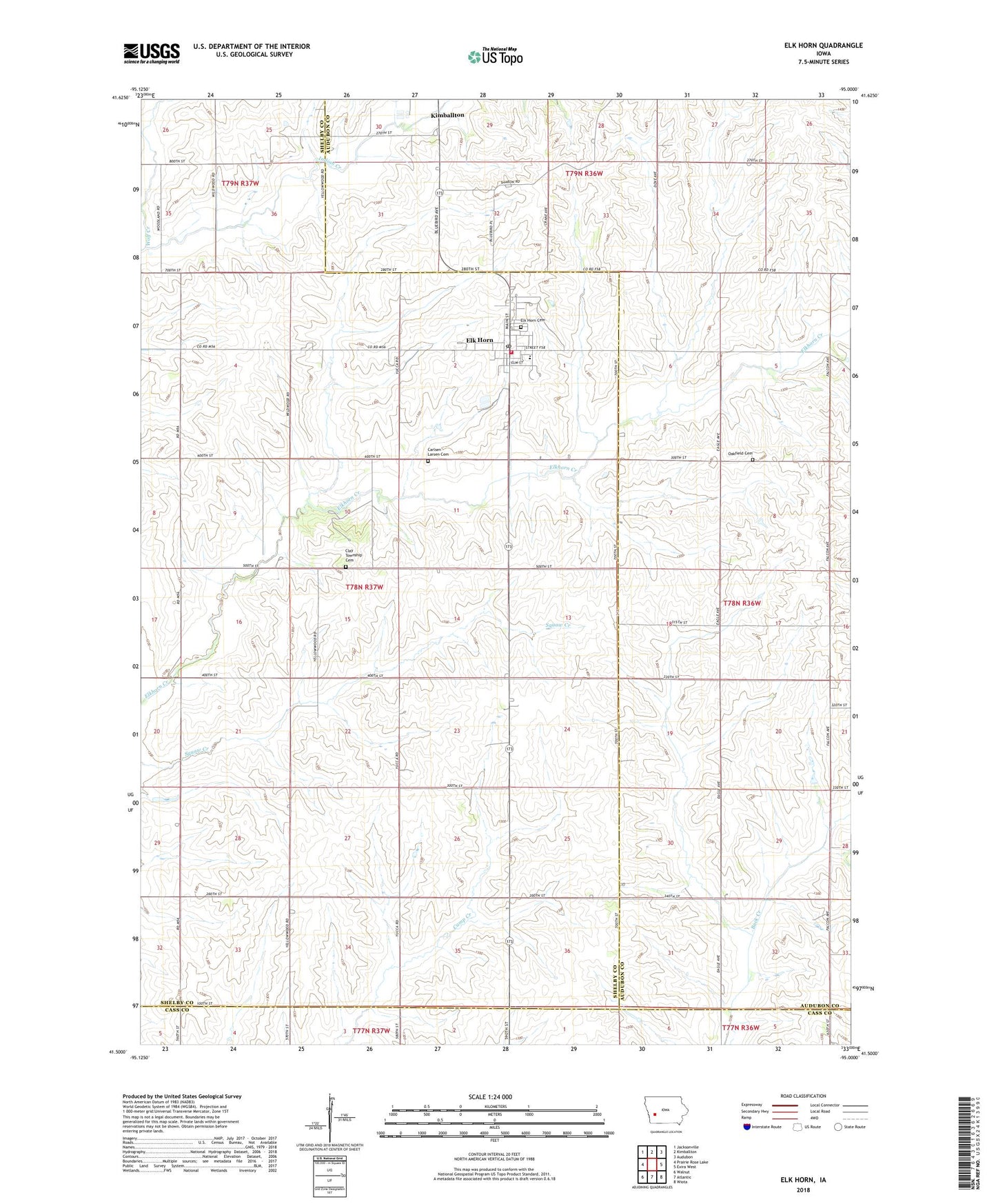 Elk Horn Iowa US Topo Map Image