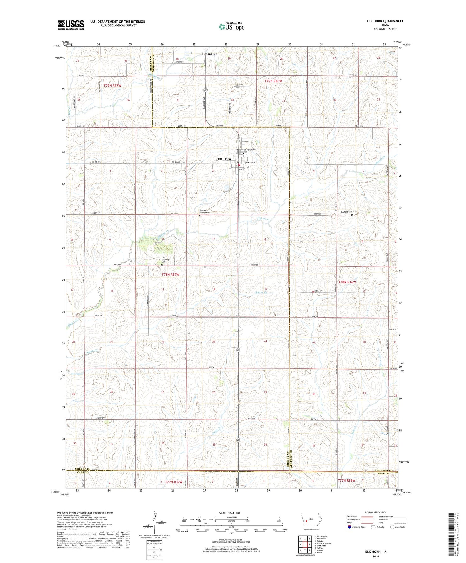 Elk Horn Iowa US Topo Map Image