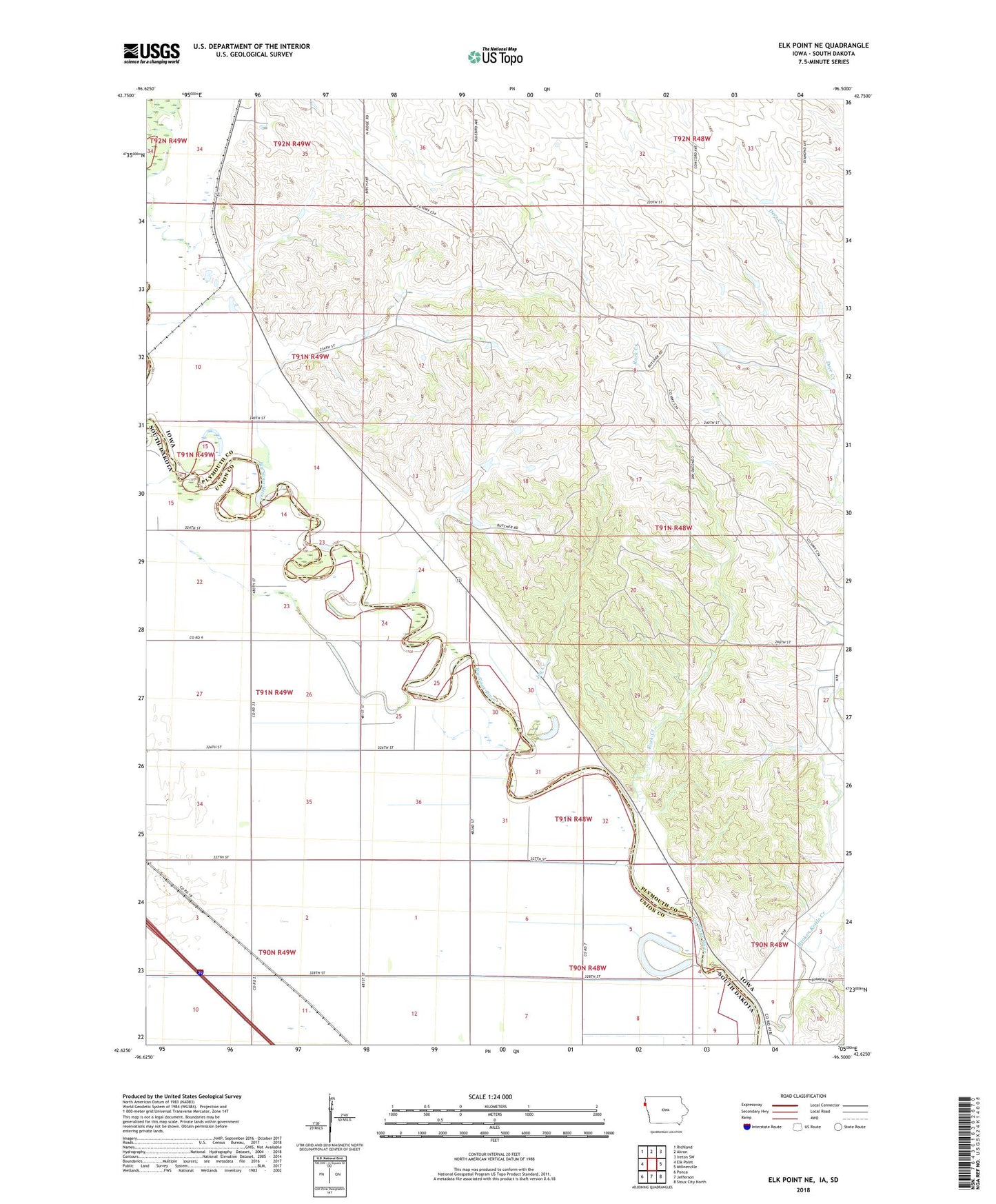 Elk Point NE Iowa US Topo Map Image