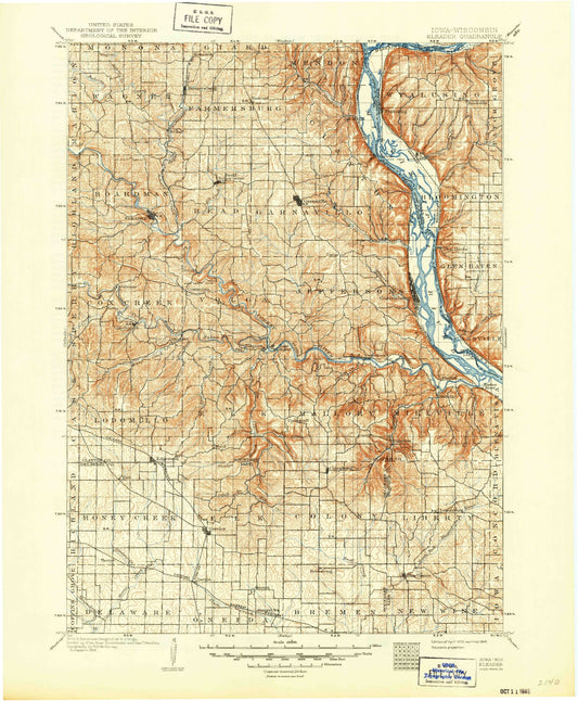 Historic 1902 Elkader Iowa 30'x30' Topo Map Image