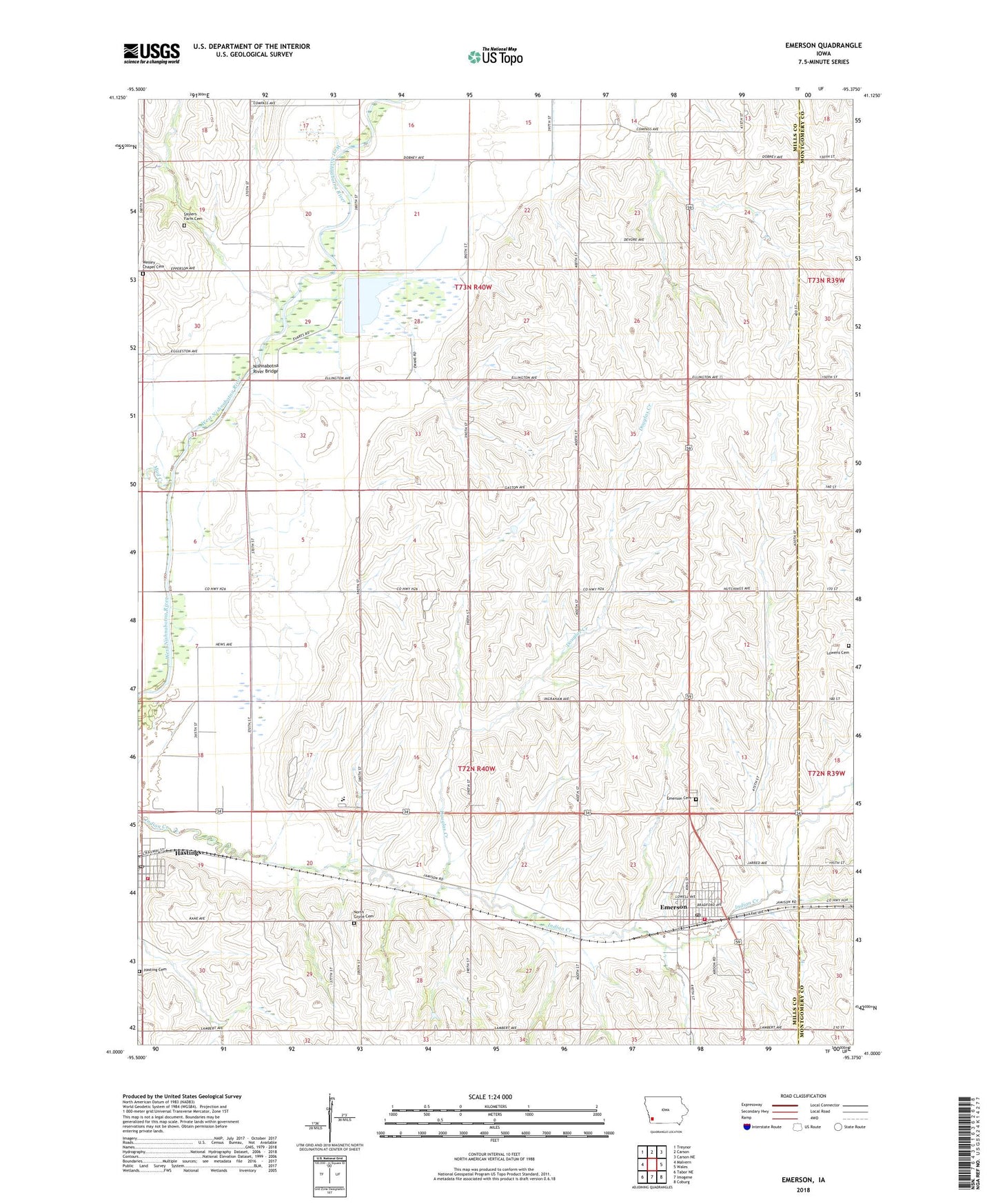 Emerson Iowa US Topo Map Image