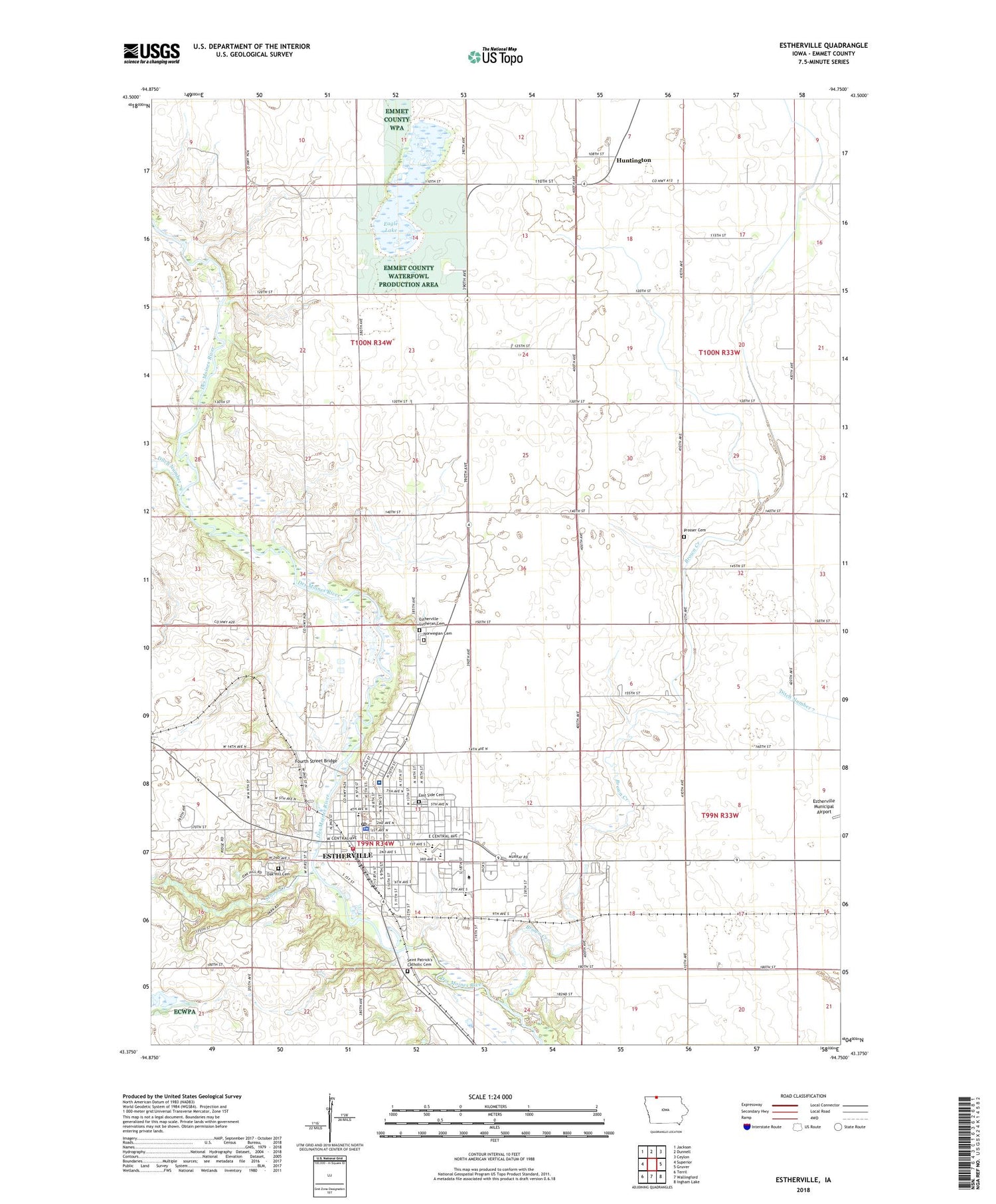 Estherville Iowa US Topo Map Image