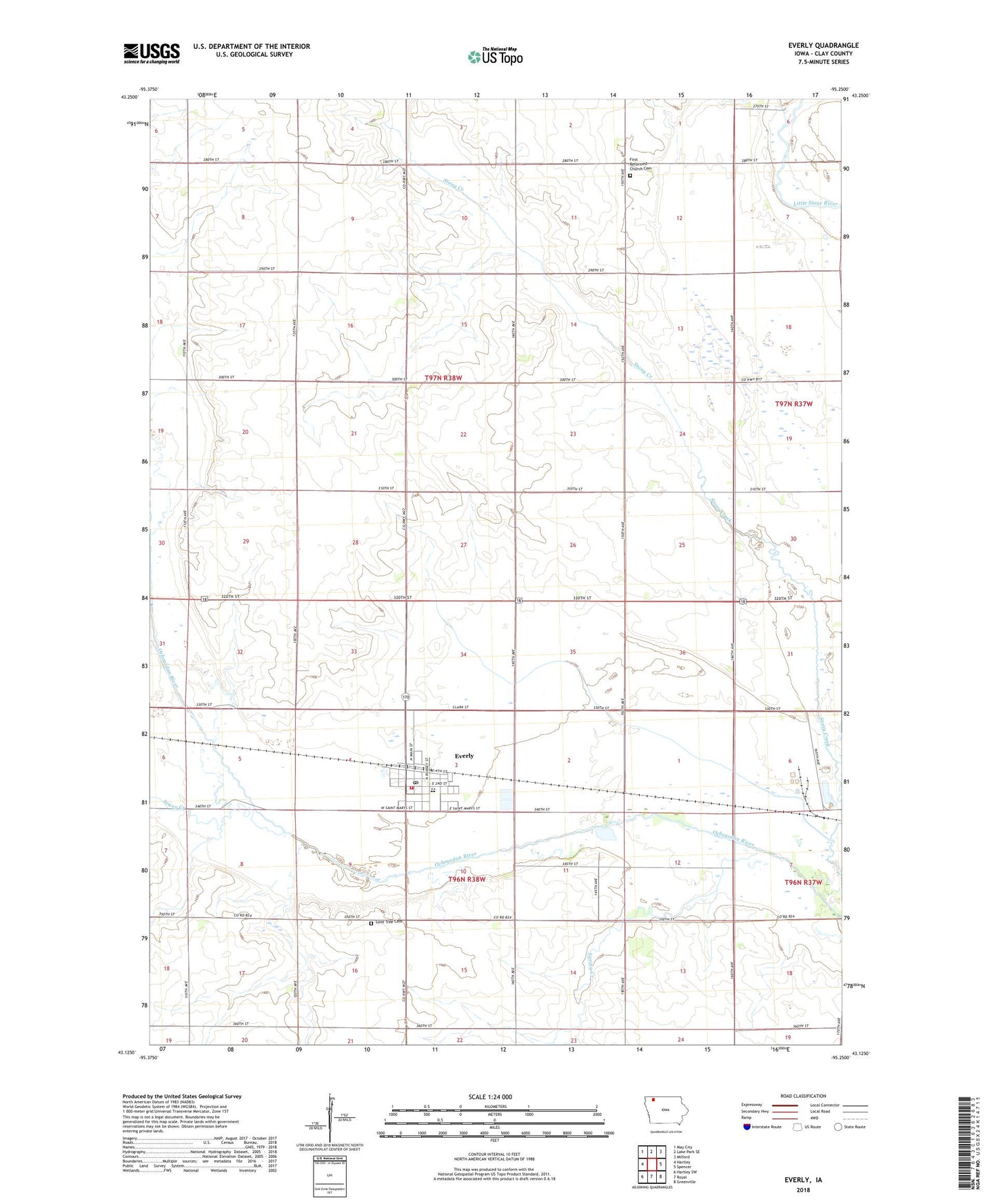 Everly Iowa US Topo Map Image