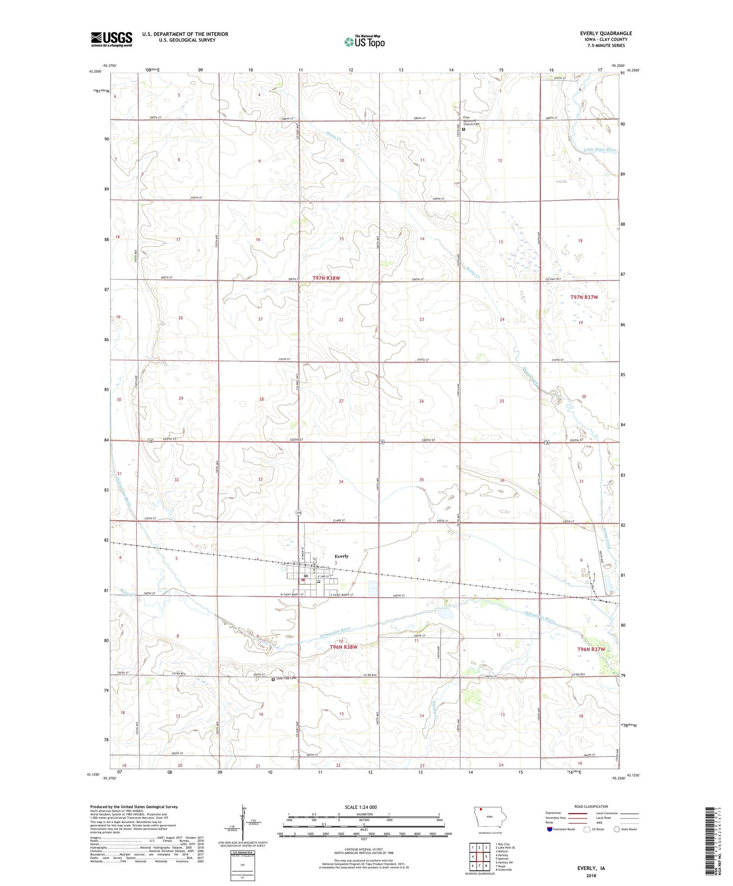 Everly Iowa US Topo Map Image
