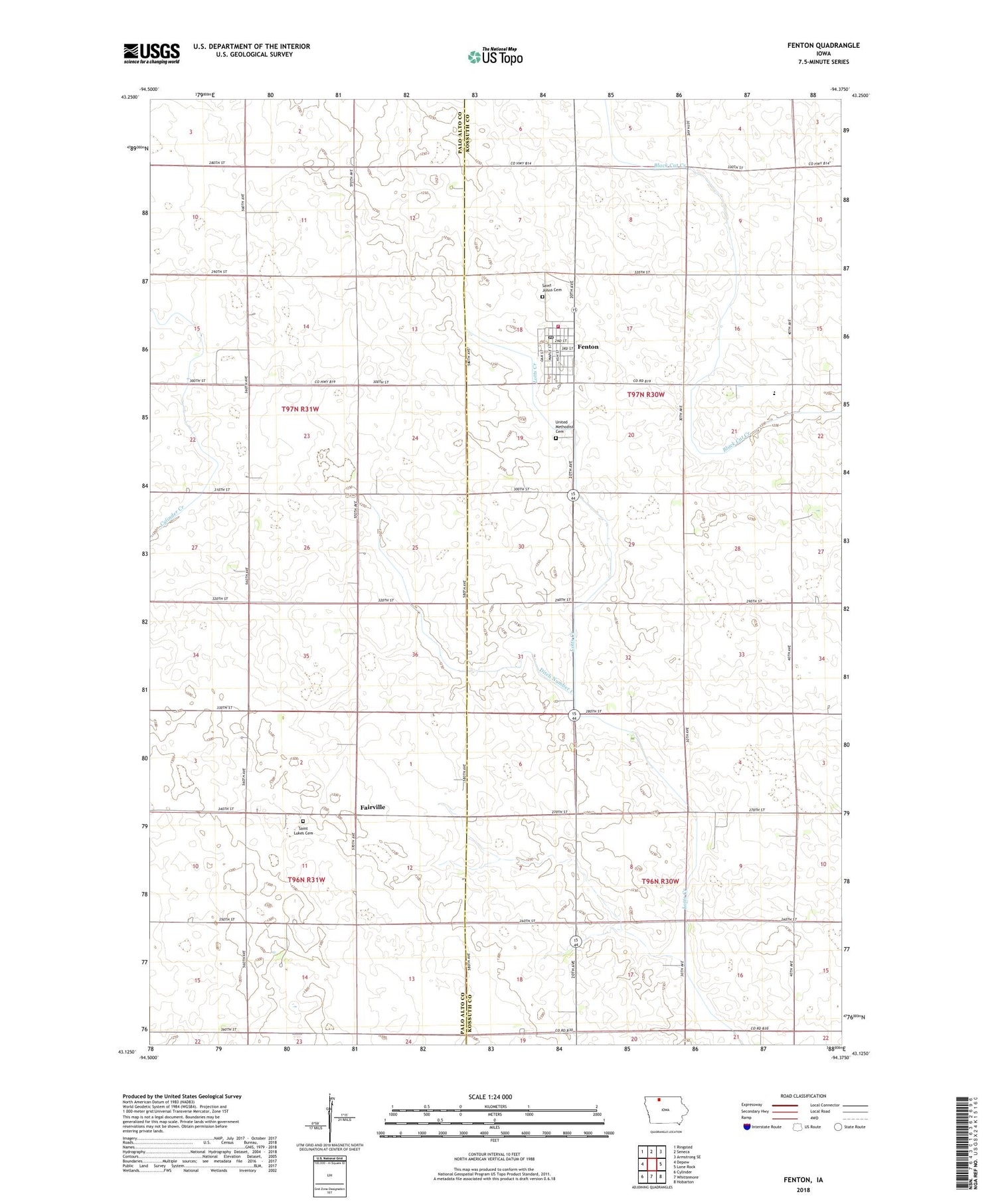 Fenton Iowa US Topo Map Image