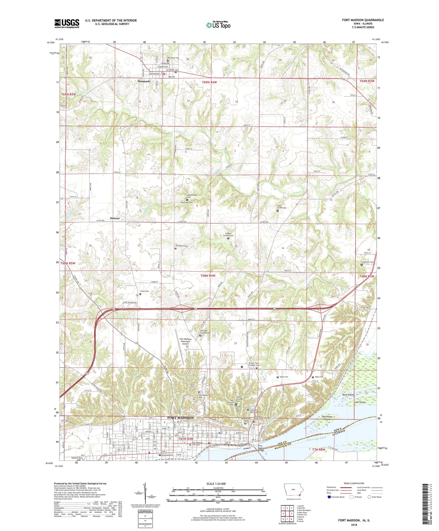 Fort Madison Iowa US Topo Map Image