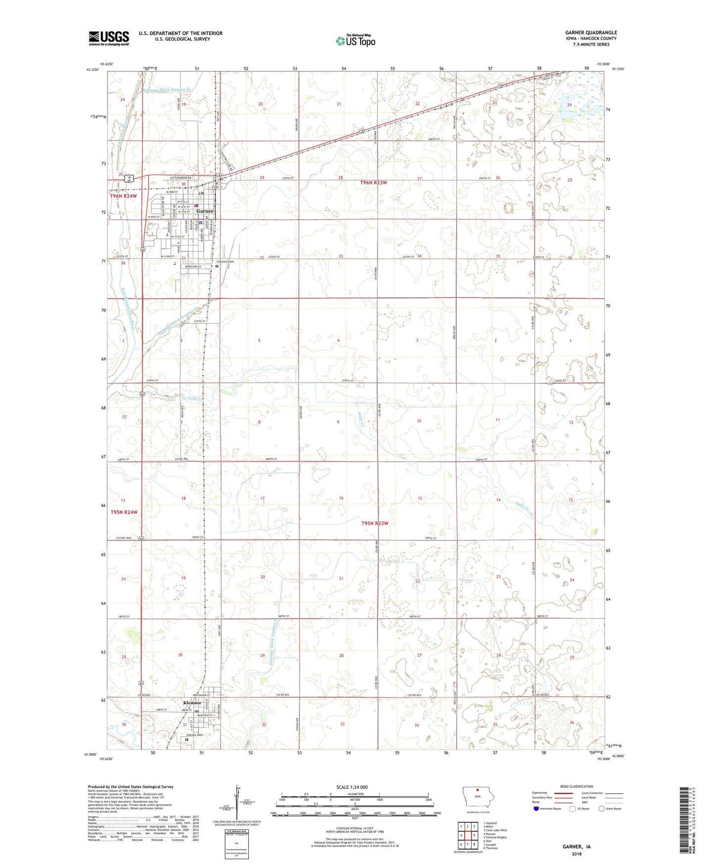 Garner Iowa US Topo Map Image