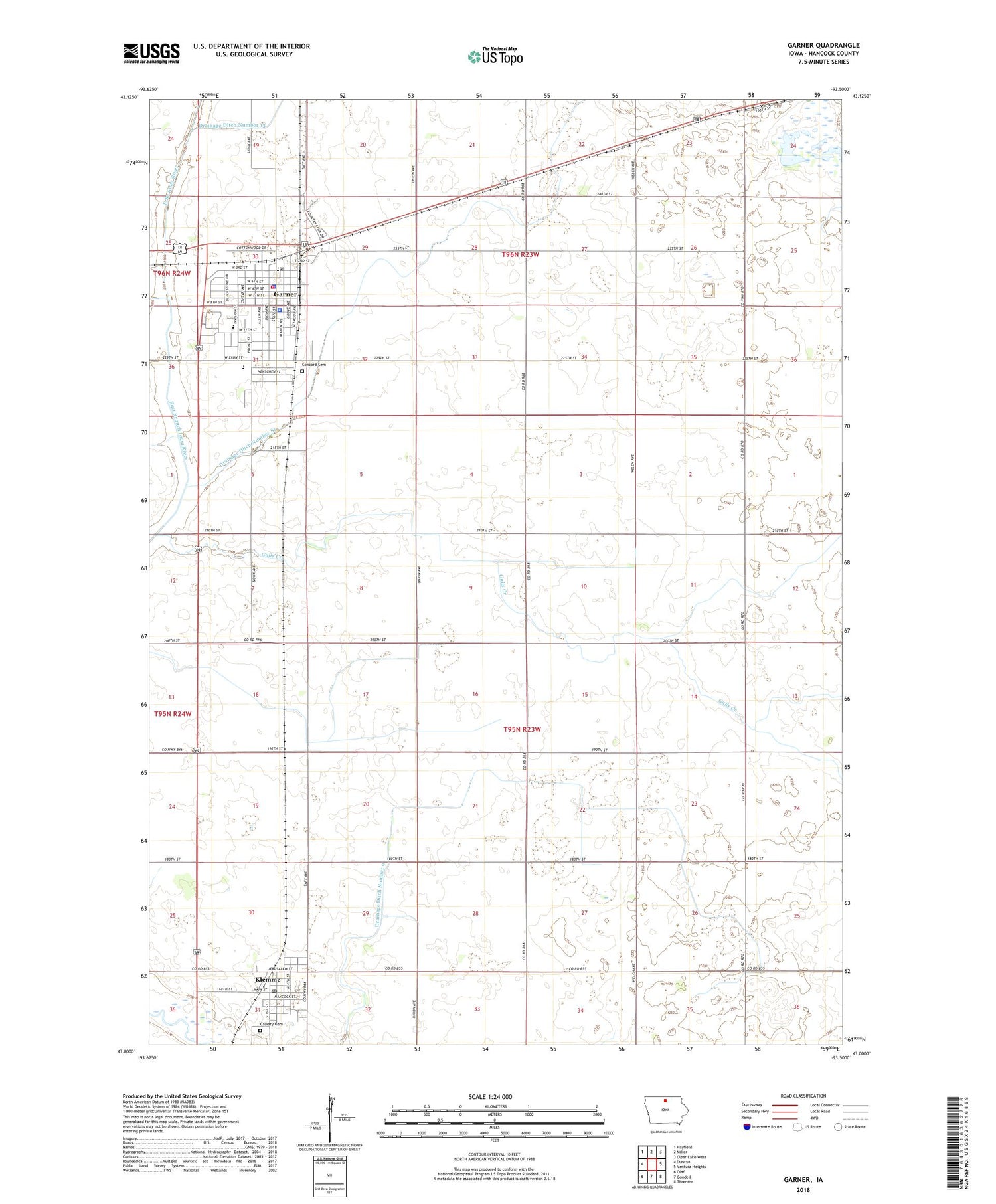 Garner Iowa US Topo Map Image