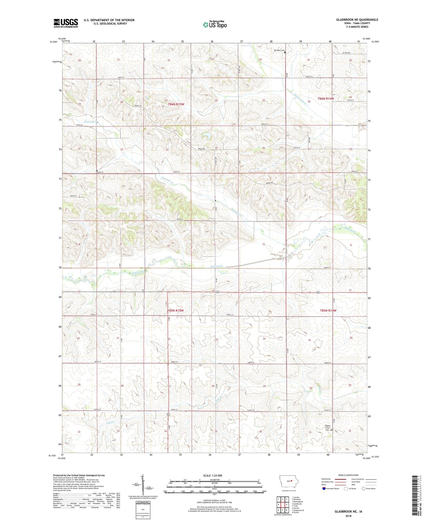 Gladbrook NE Iowa US Topo Map Image