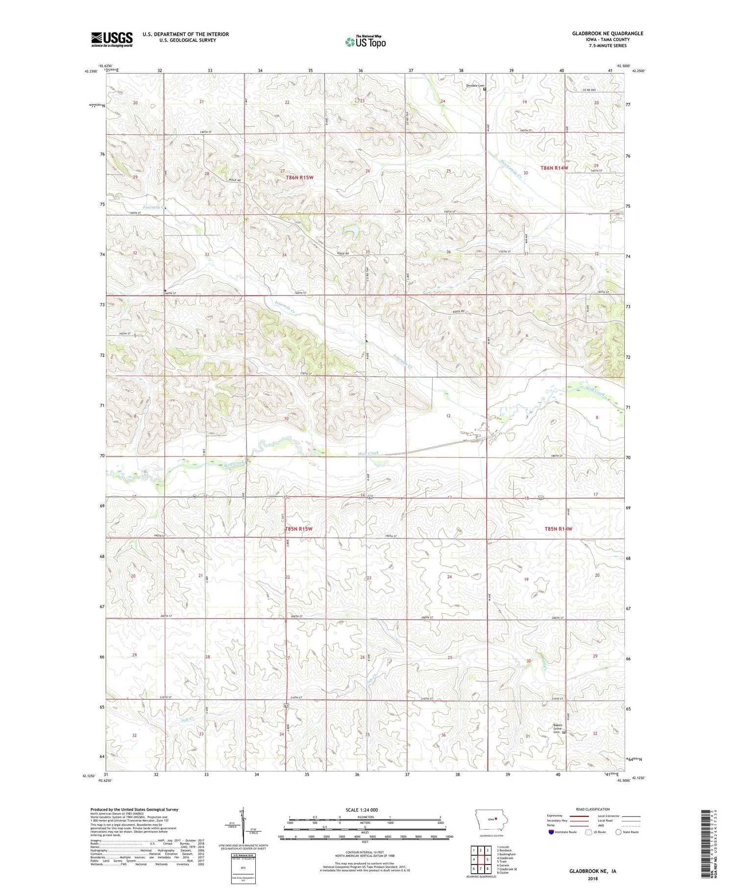 Gladbrook NE Iowa US Topo Map Image