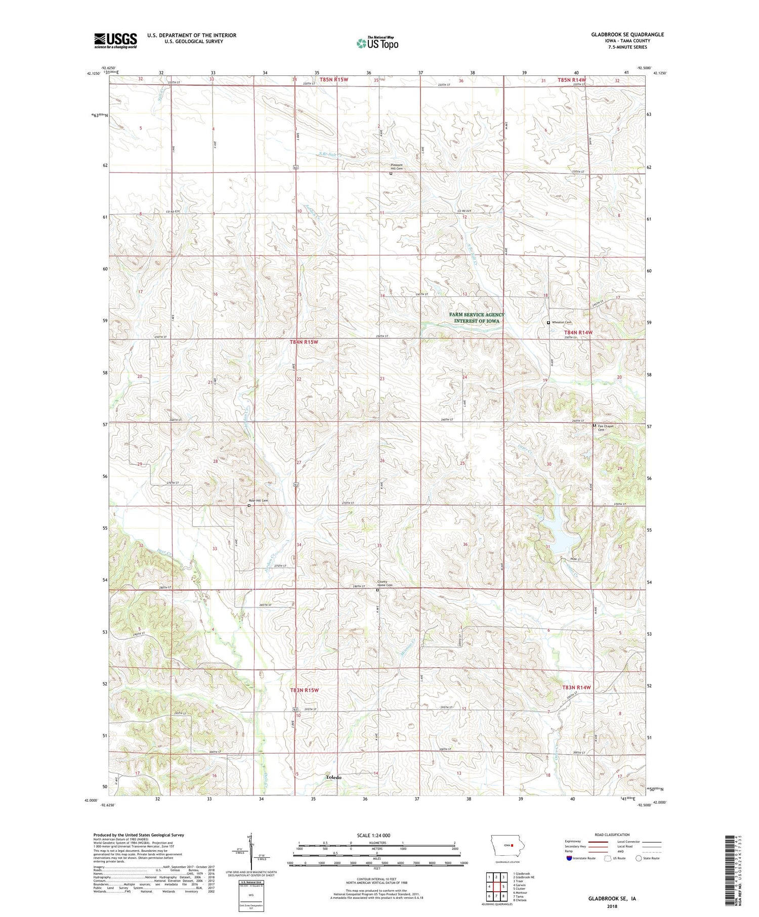 Gladbrook SE Iowa US Topo Map Image