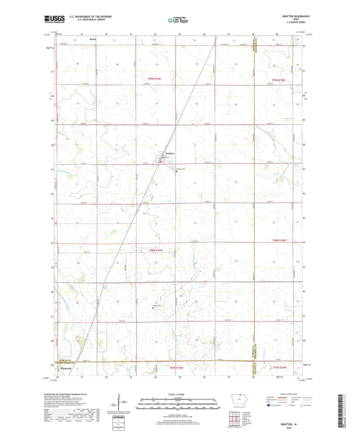 Grafton Iowa US Topo Map Image