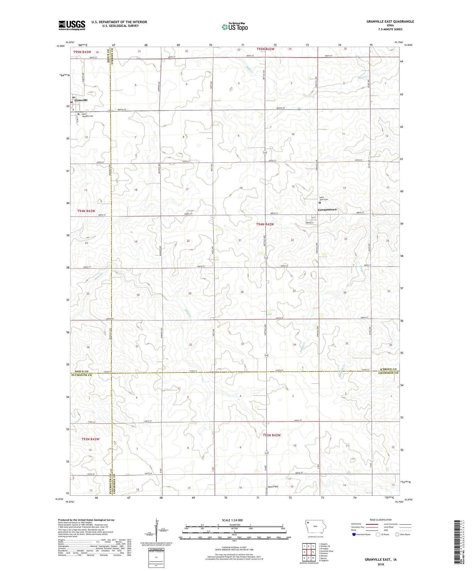 Granville East Iowa US Topo Map Image