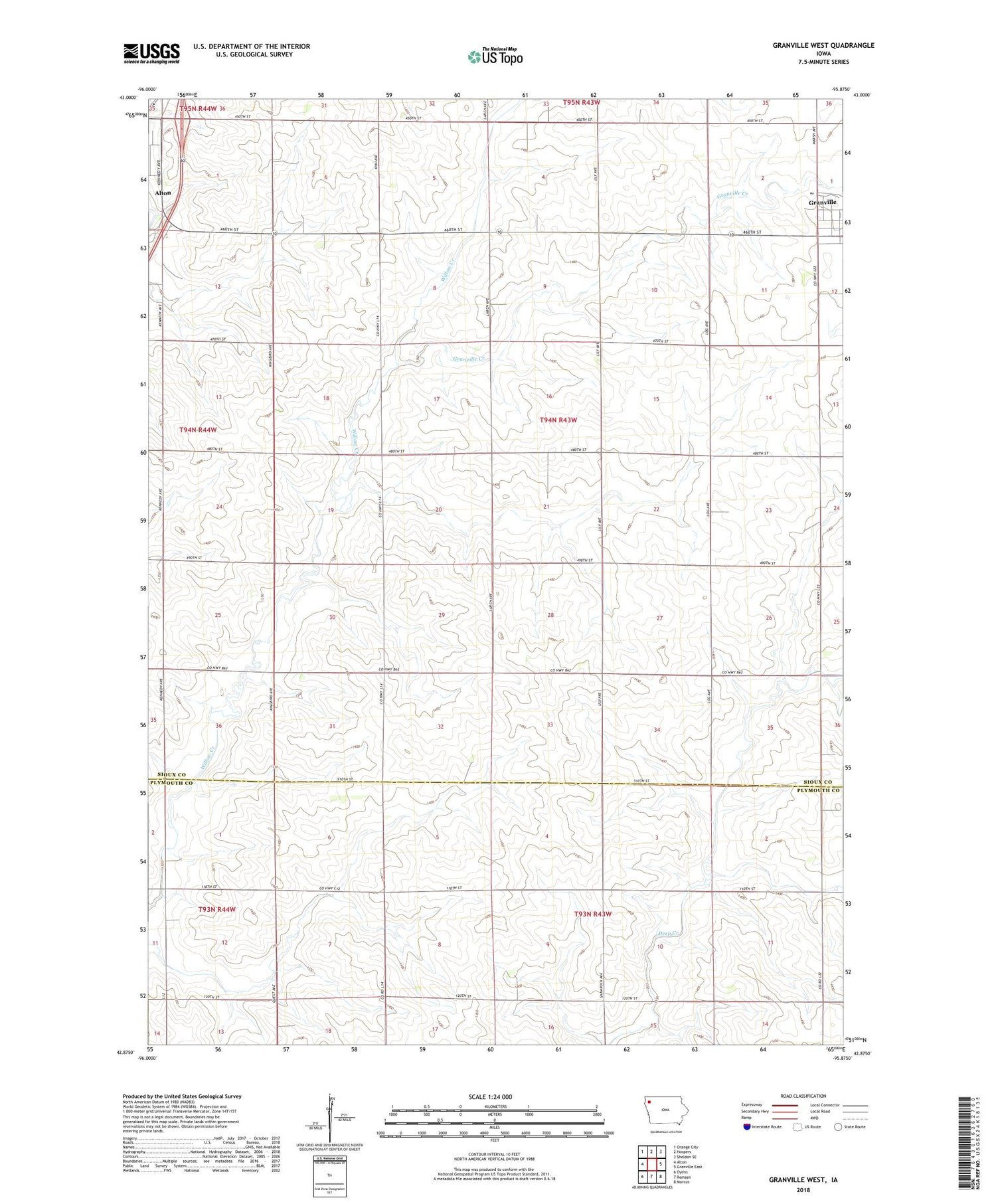 Granville West Iowa US Topo Map Image