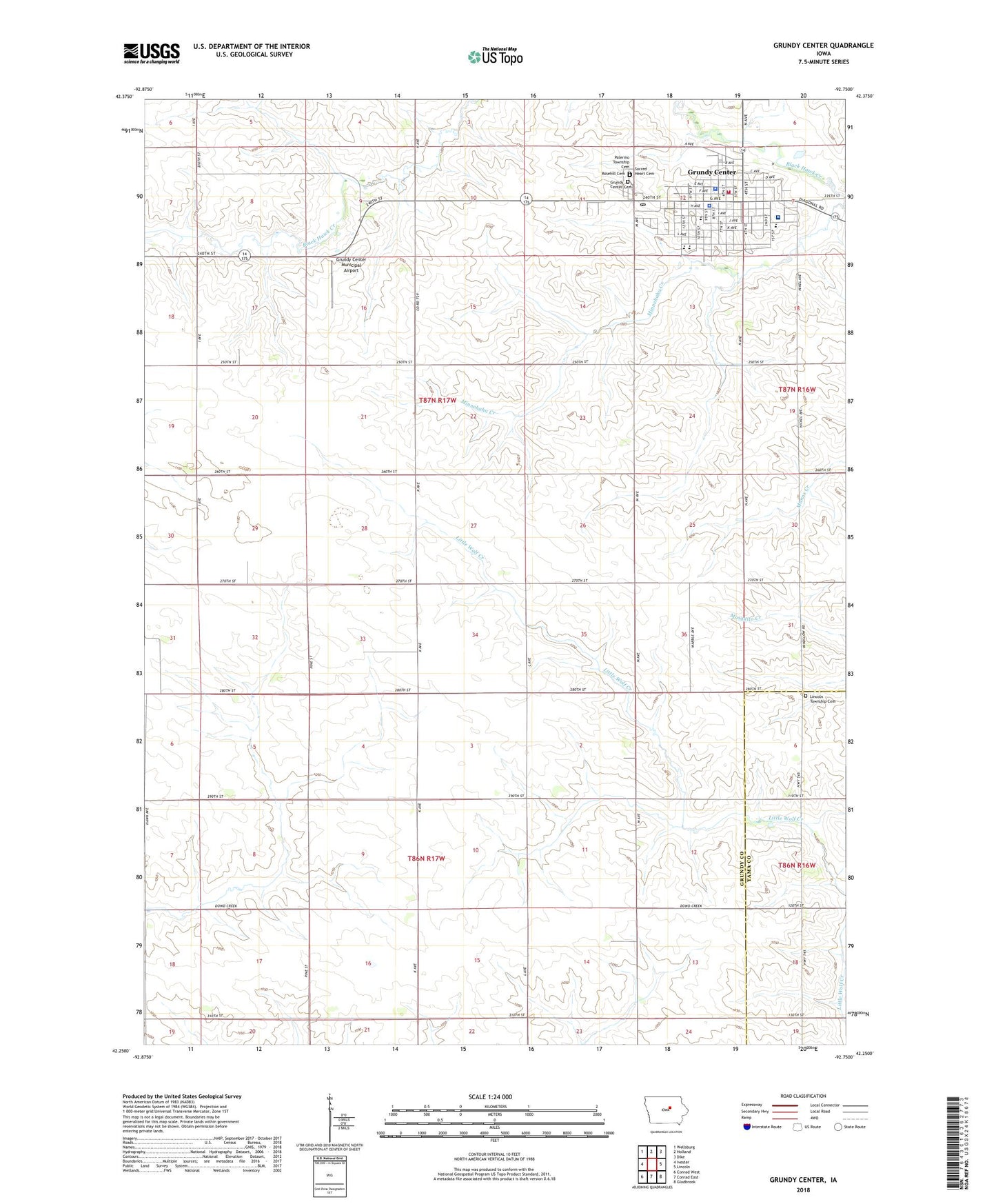 Grundy Center Iowa US Topo Map Image