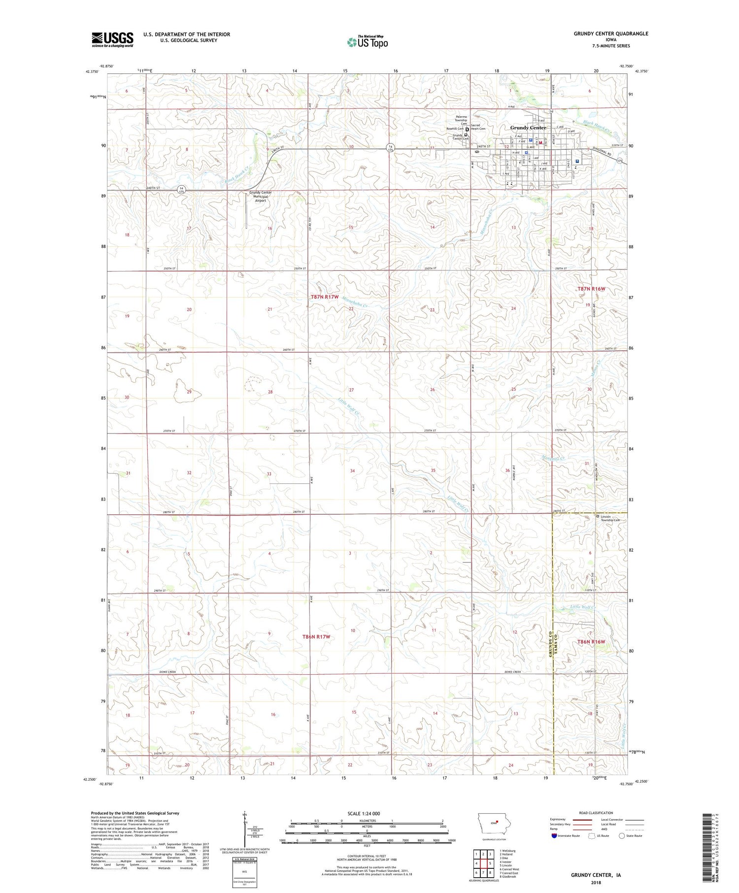 Grundy Center Iowa US Topo Map Image