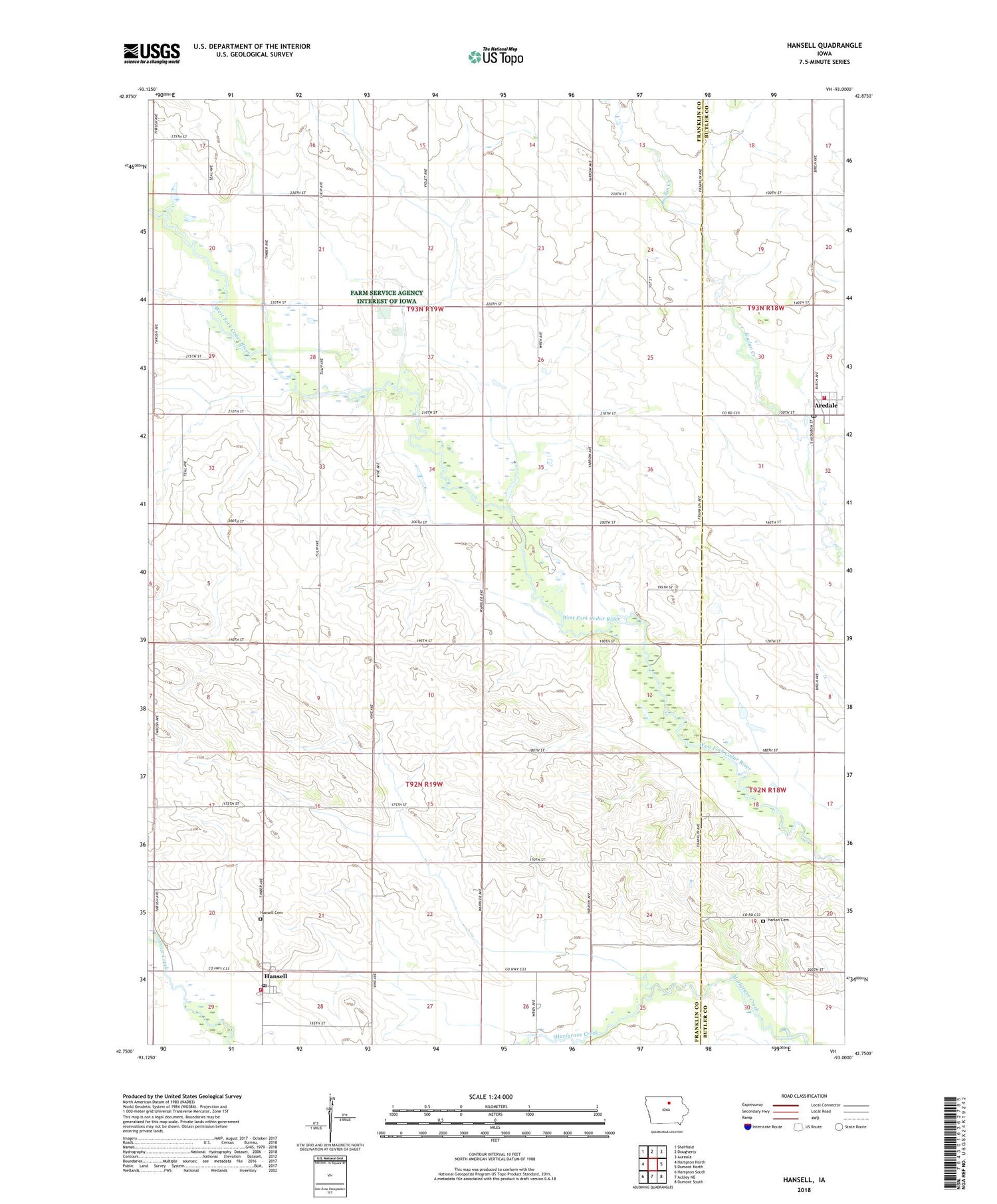 Hansell Iowa US Topo Map Image