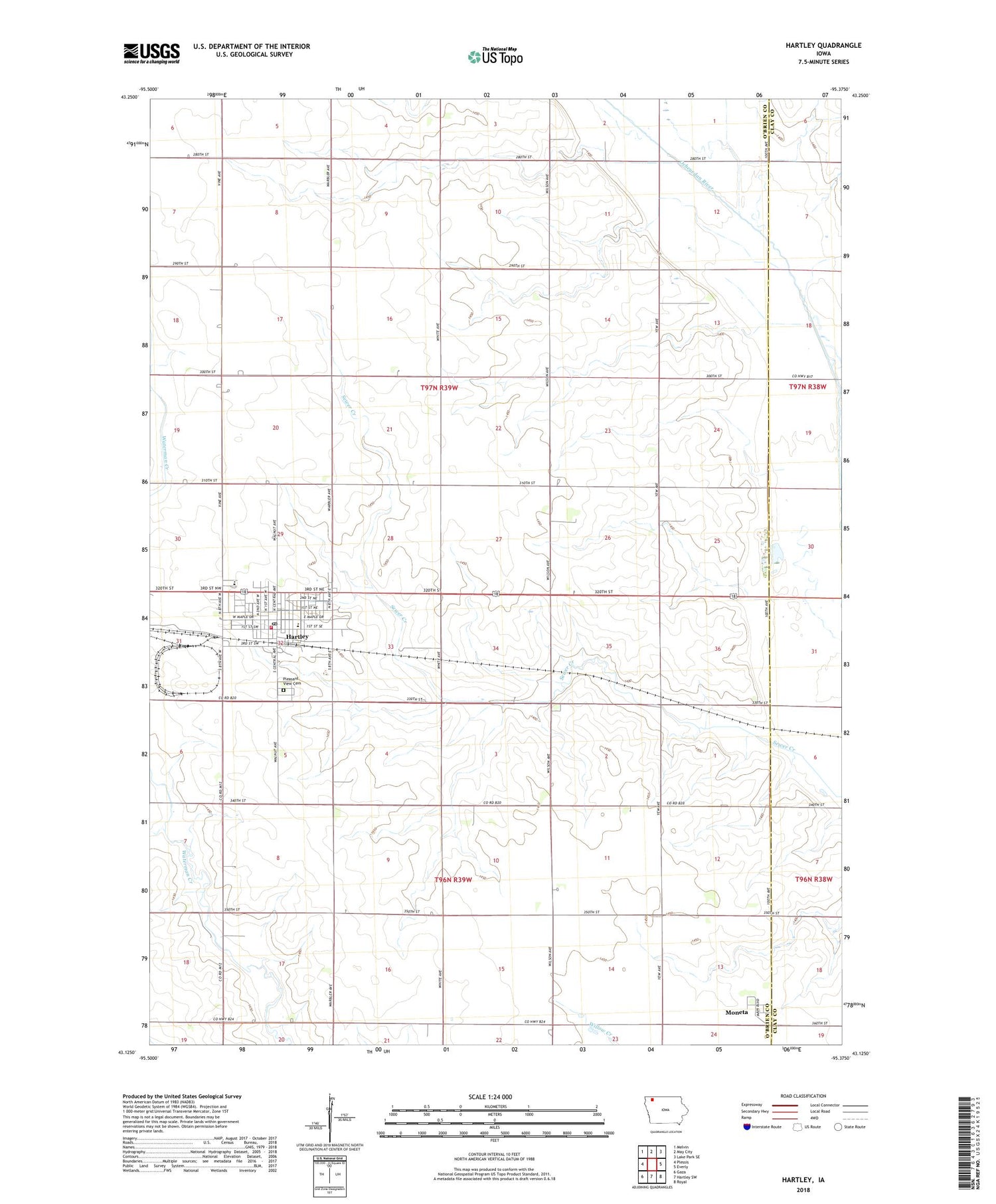 Hartley Iowa US Topo Map Image