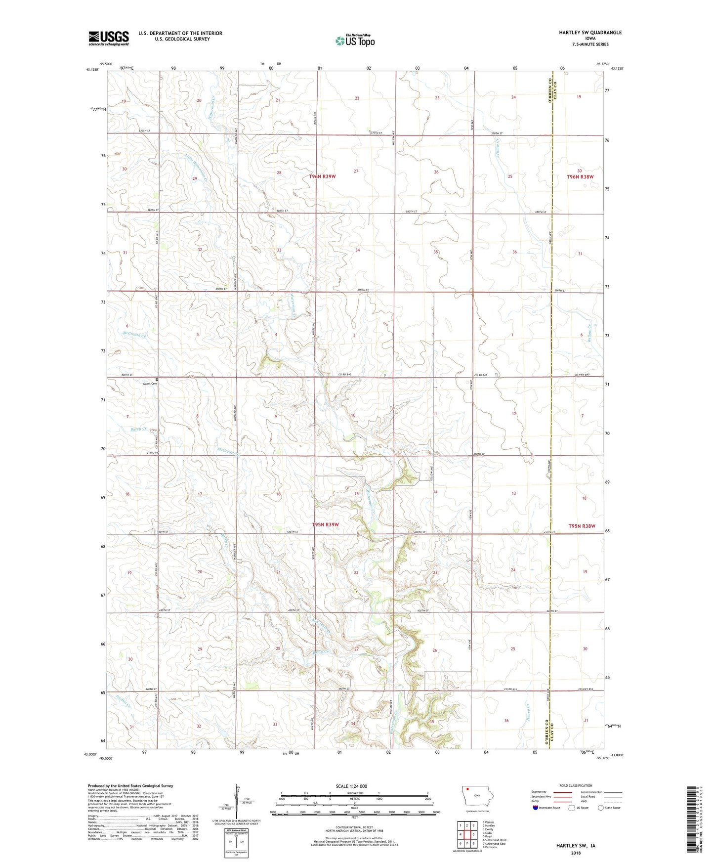 Hartley SW Iowa US Topo Map Image