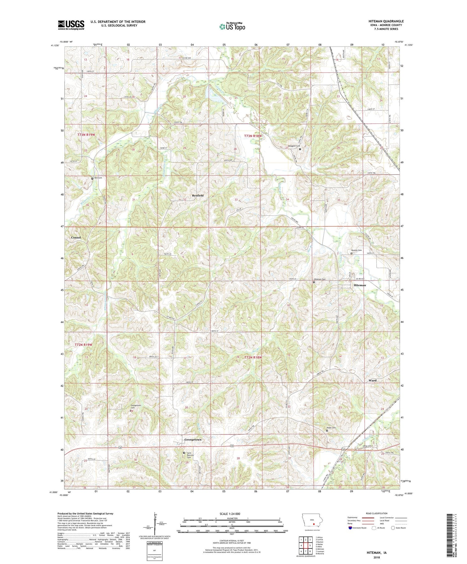 Hiteman Iowa US Topo Map Image