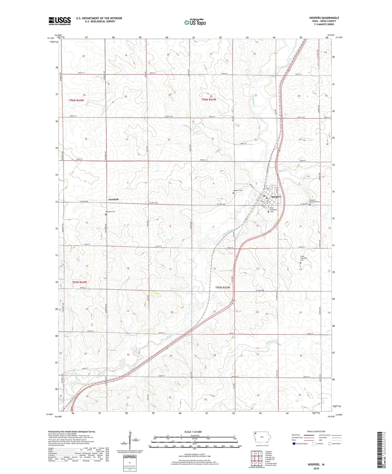 Hospers Iowa US Topo Map Image