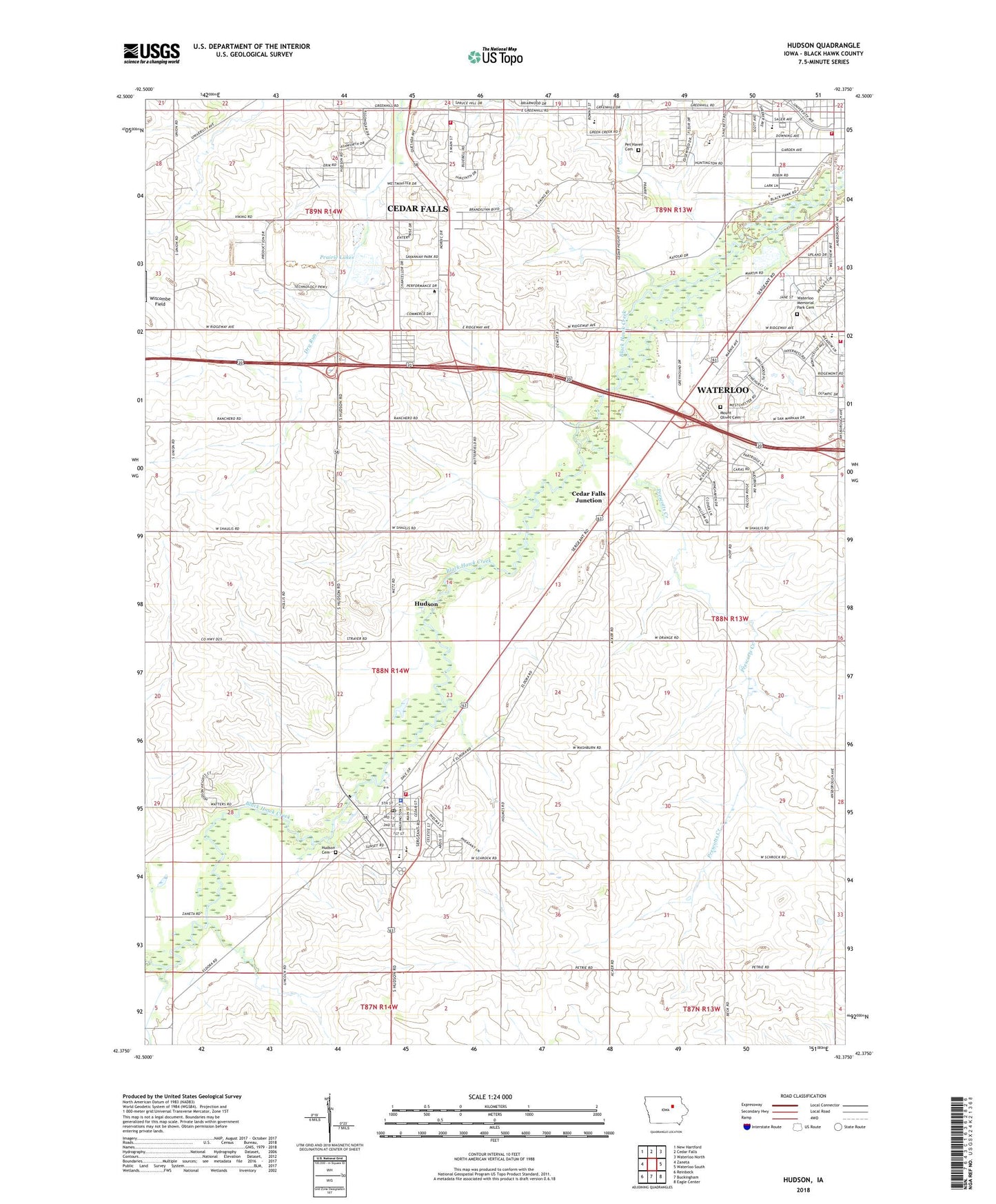 Hudson Iowa US Topo Map Image