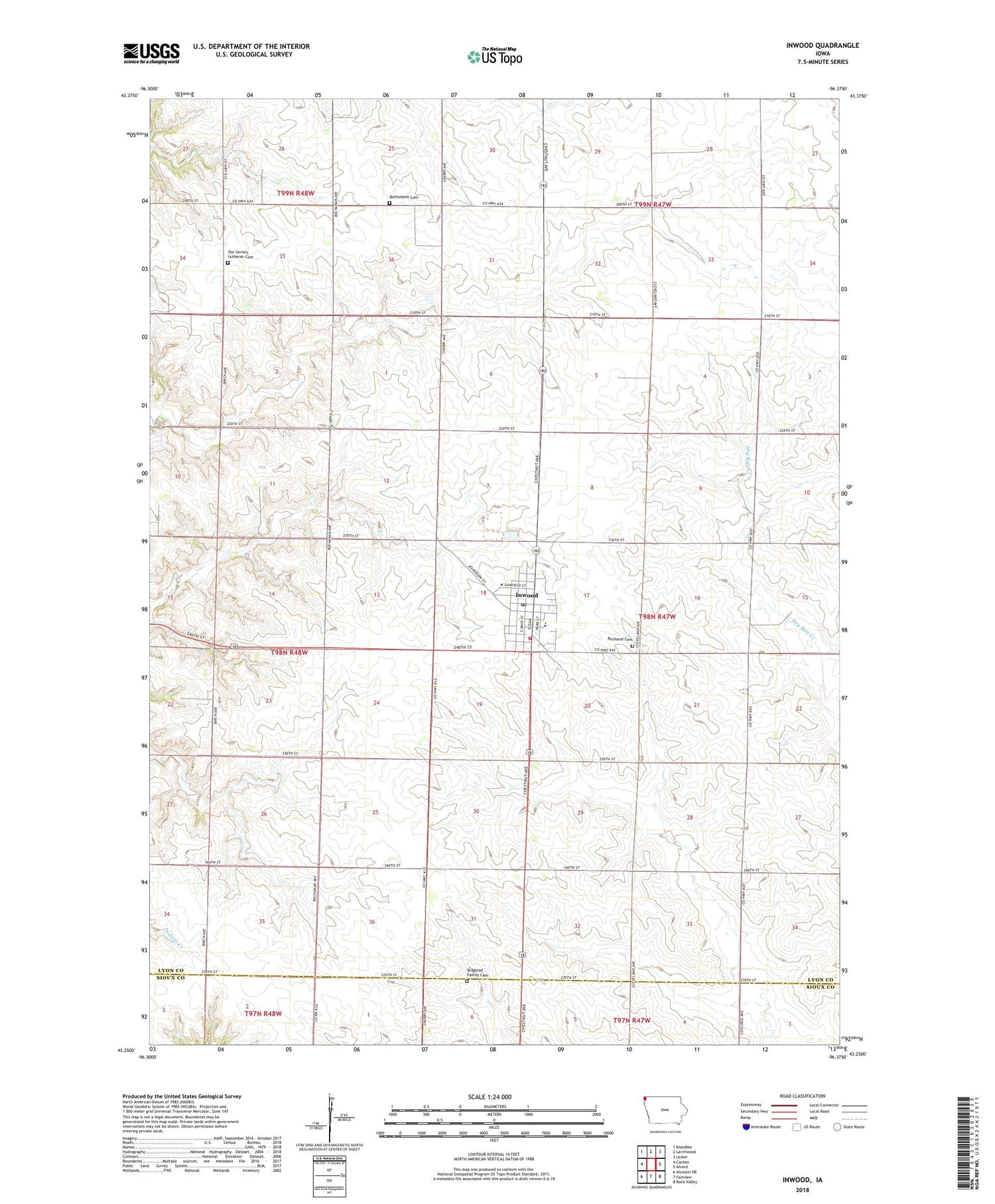 Inwood Iowa US Topo Map Image