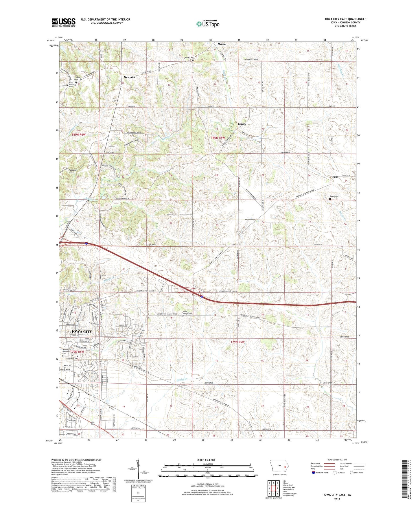 Iowa City East Iowa US Topo Map Image