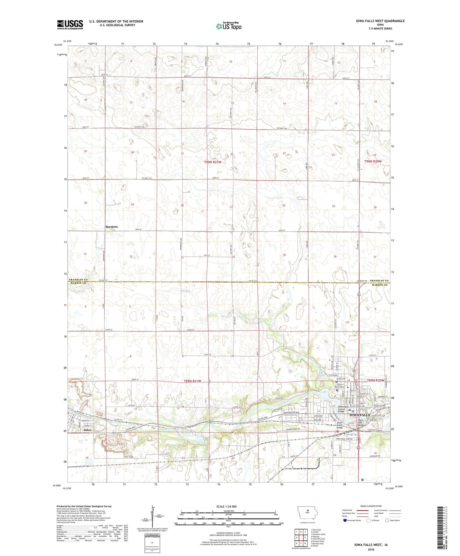 Iowa Falls West Iowa US Topo Map Image